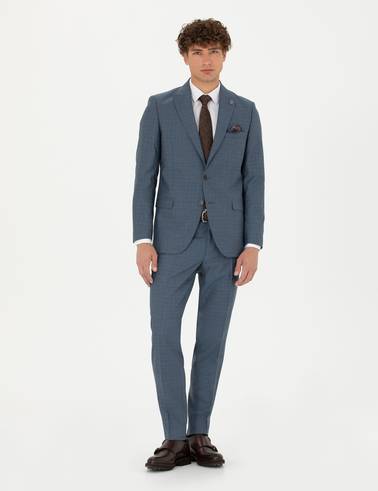 %100 Yün Koyu Mavi Ekstra Slim Fit Takım Elbise