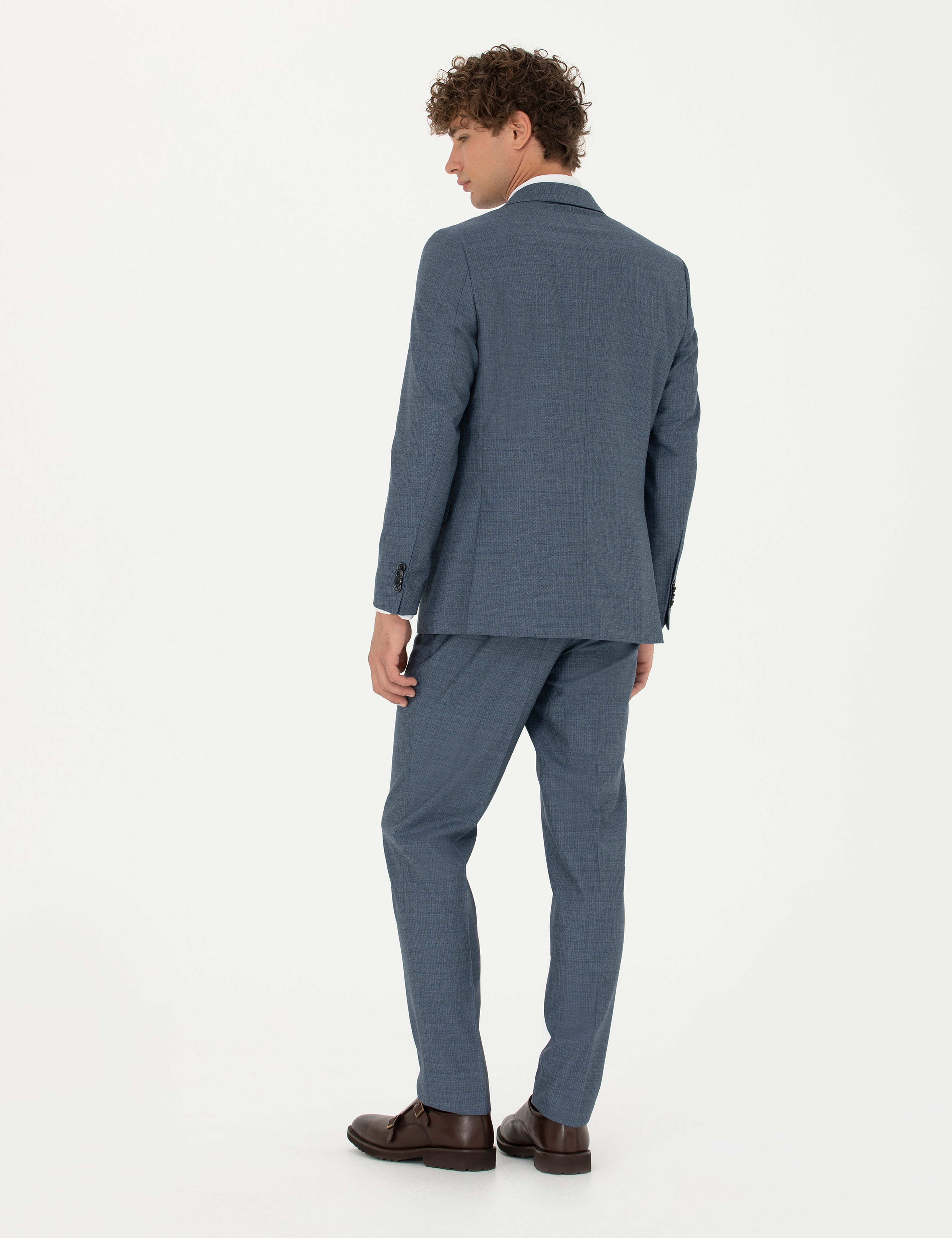 %100 Yün Koyu Mavi Ekstra Slim Fit Takım Elbise - Image 5