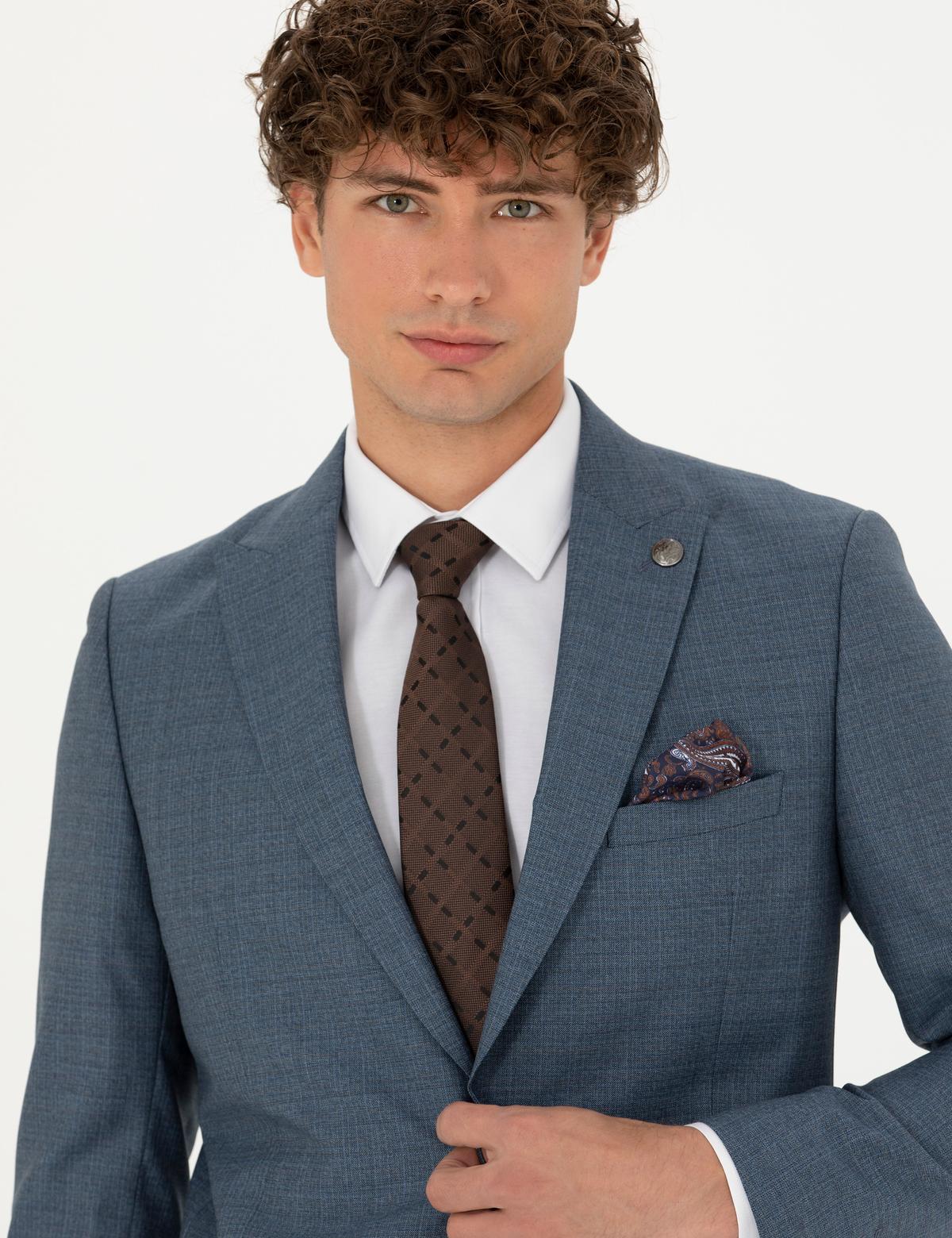 %100 Yün Koyu Mavi Ekstra Slim Fit Takım Elbise - 50273544005