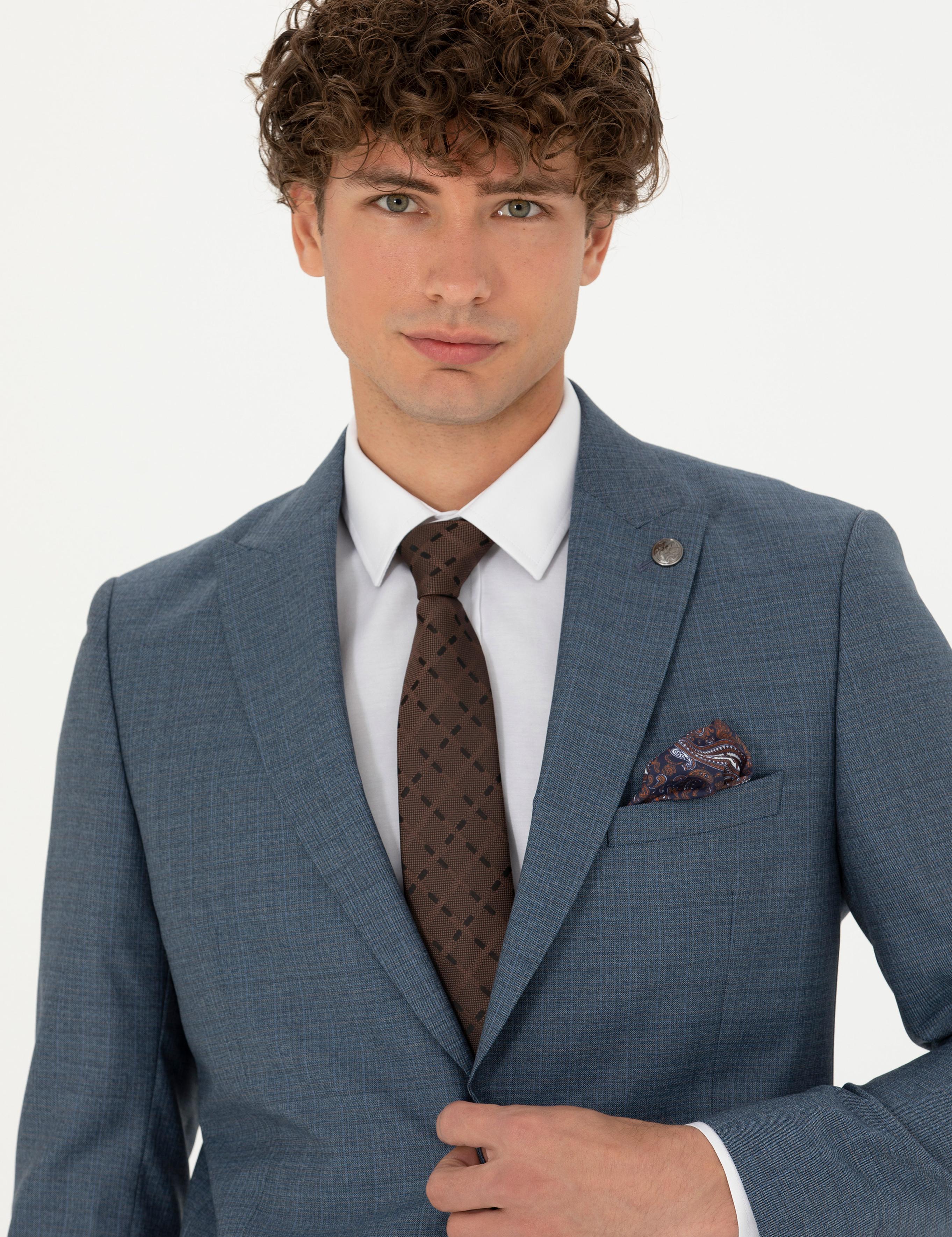 %100 Yün Koyu Mavi Ekstra Slim Fit Takım Elbise