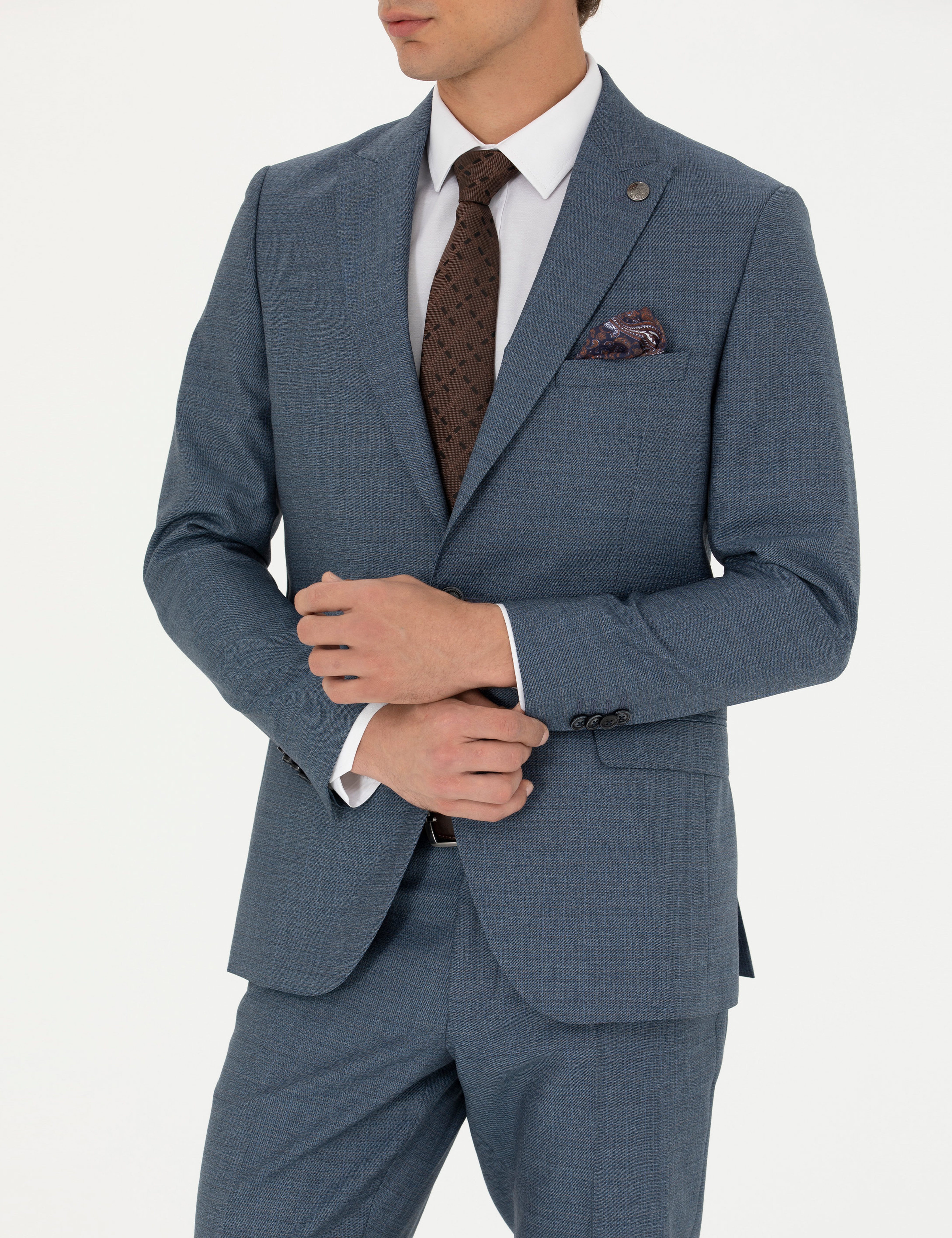 %100 Yün Koyu Mavi Ekstra Slim Fit Takım Elbise - Image 6
