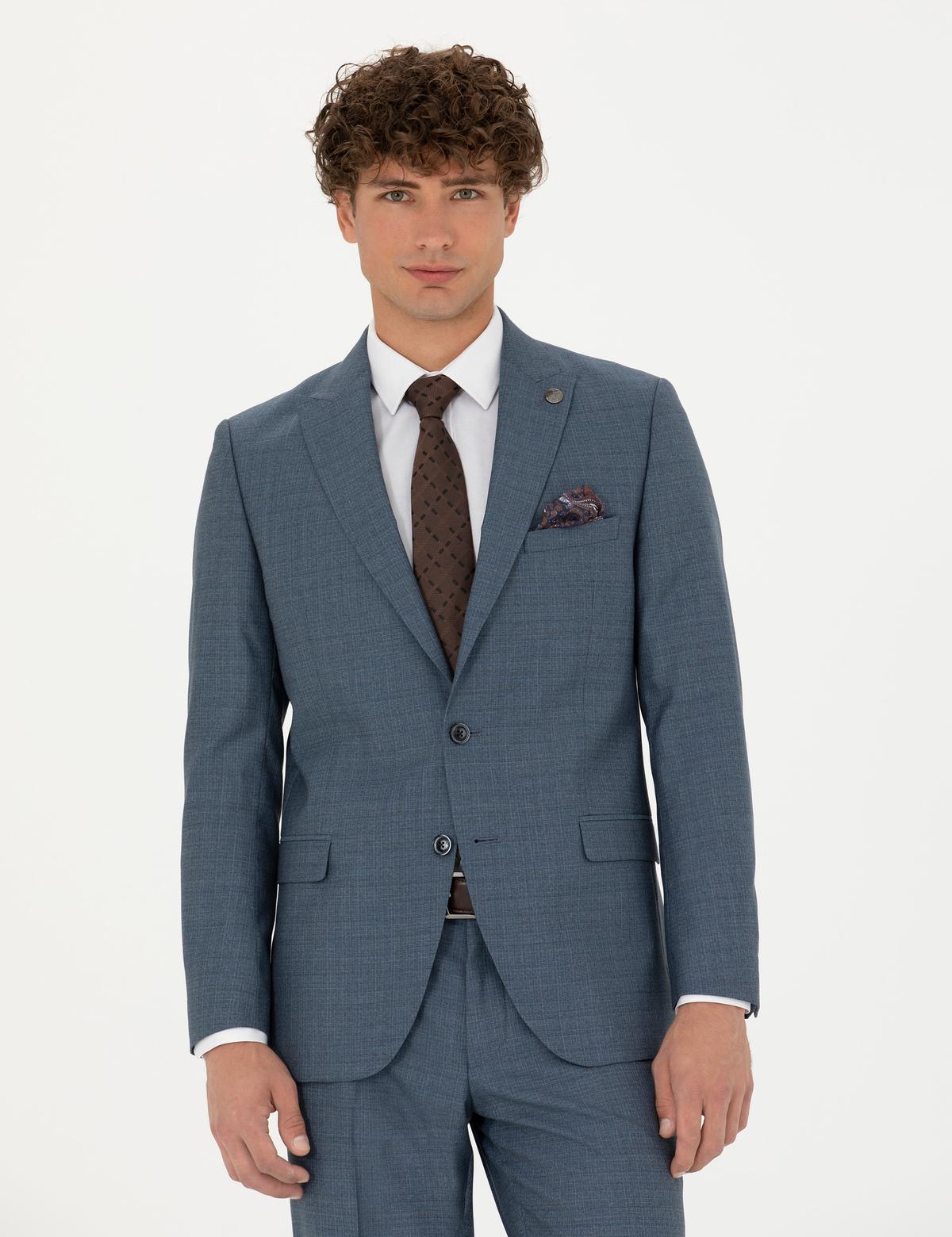 %100 Yün Koyu Mavi Ekstra Slim Fit Takım Elbise - 50273544005