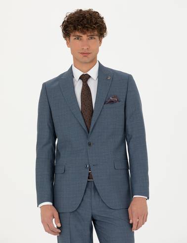 %100 Yün Koyu Mavi Ekstra Slim Fit Takım Elbise