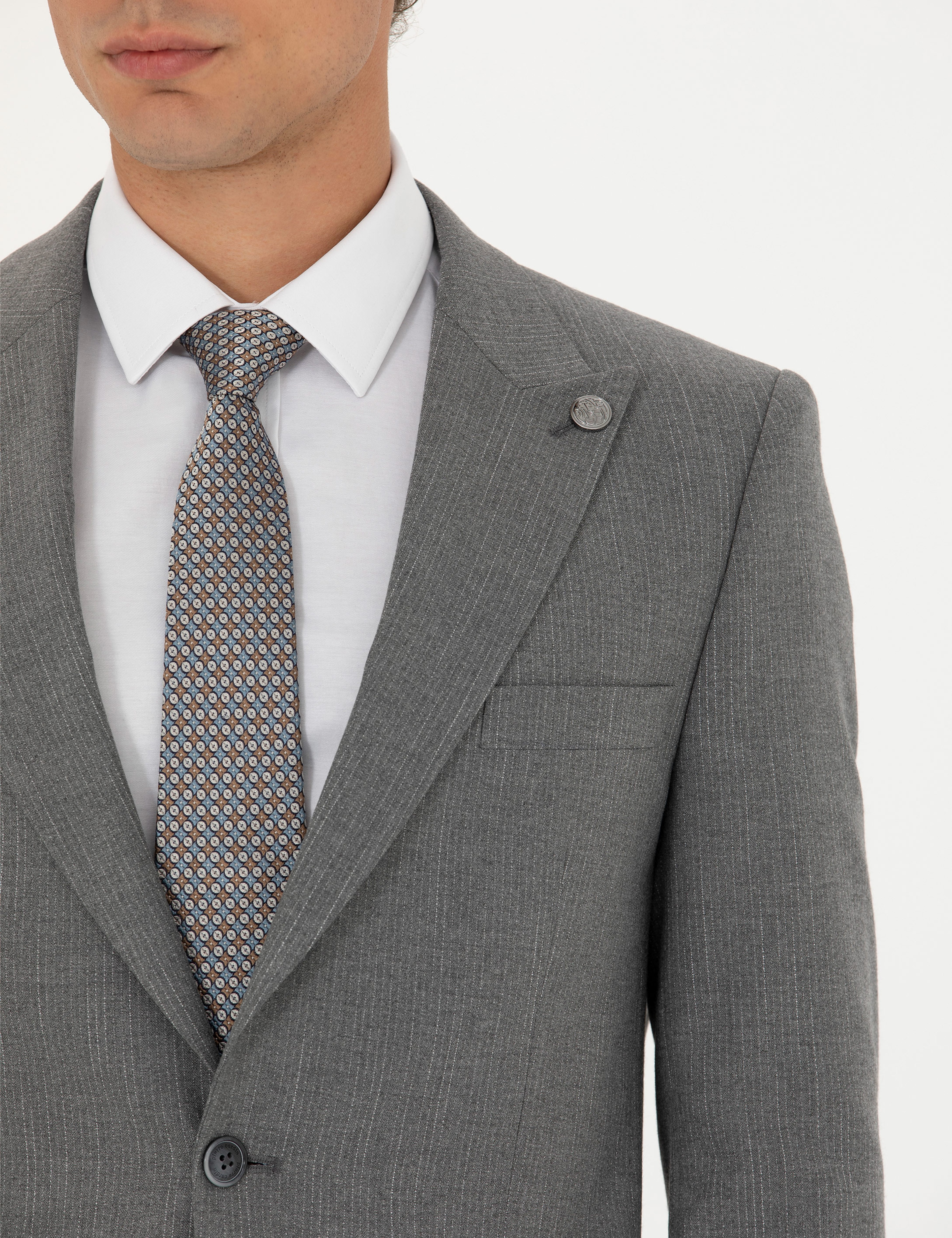 Gri Ekstra Slim Fit Takım Elbise - Image 7