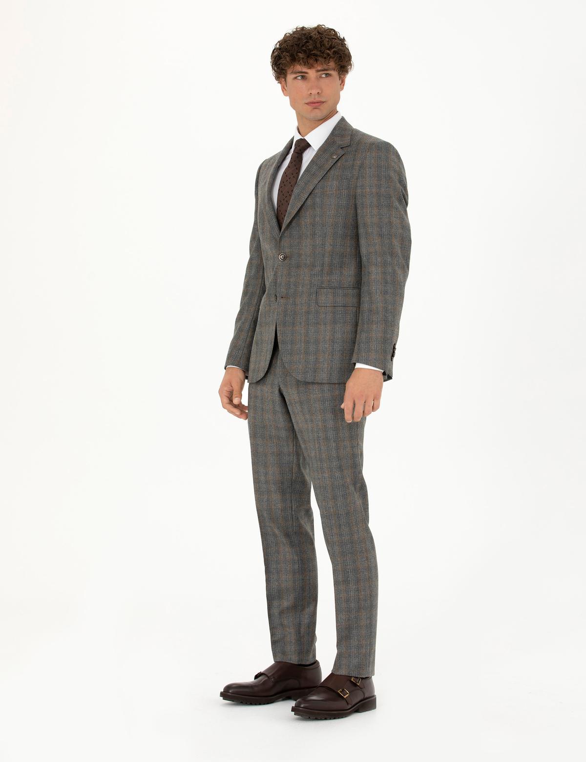 %100 Yün Füme Slim Fit Takım Elbise - 50274246128