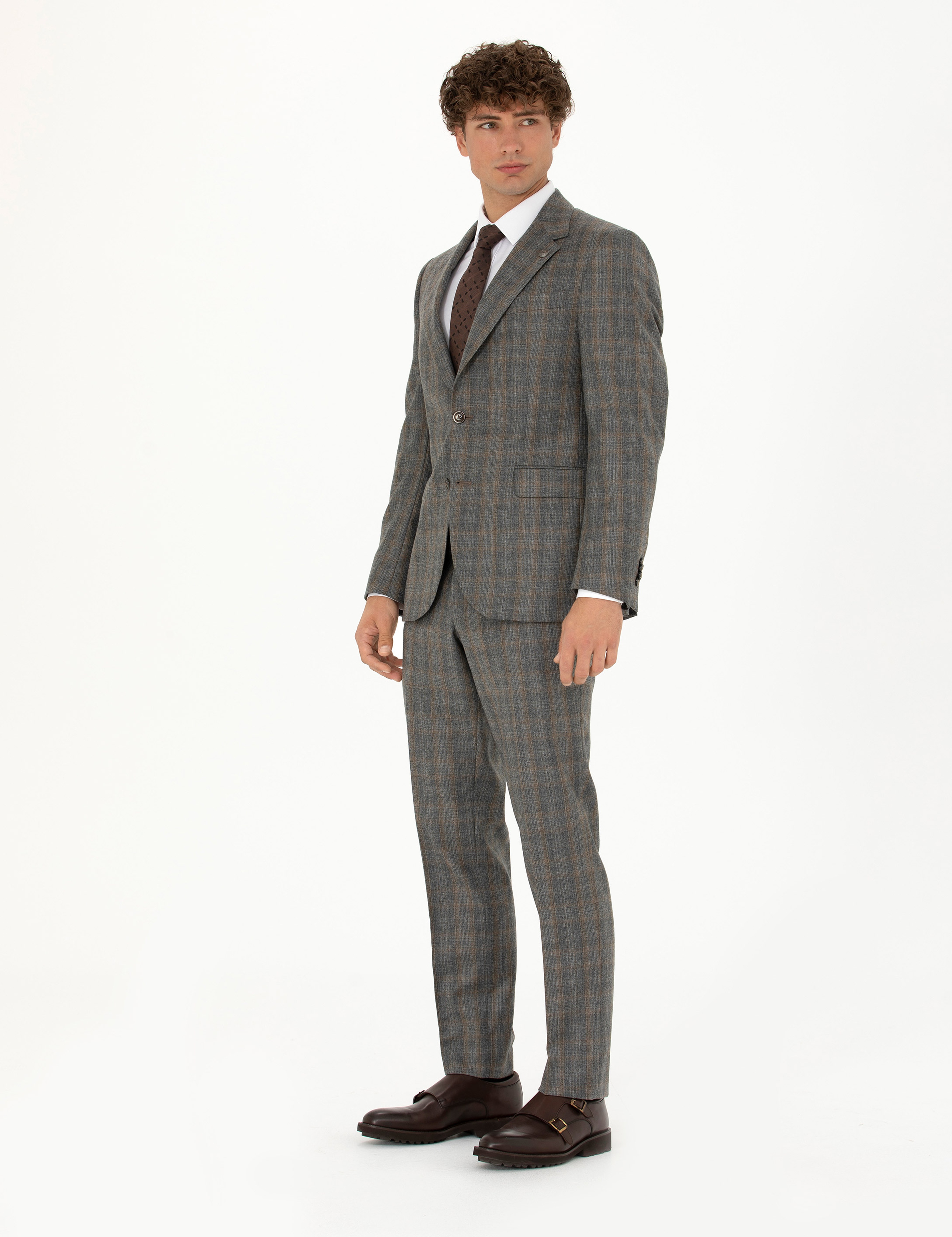 %100 Yün Füme Slim Fit Takım Elbise - Image 3
