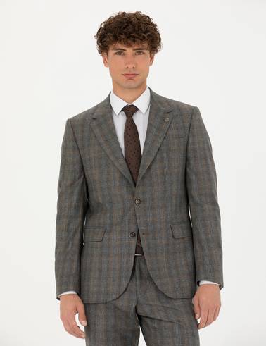 %100 Yün Füme Slim Fit Takım Elbise