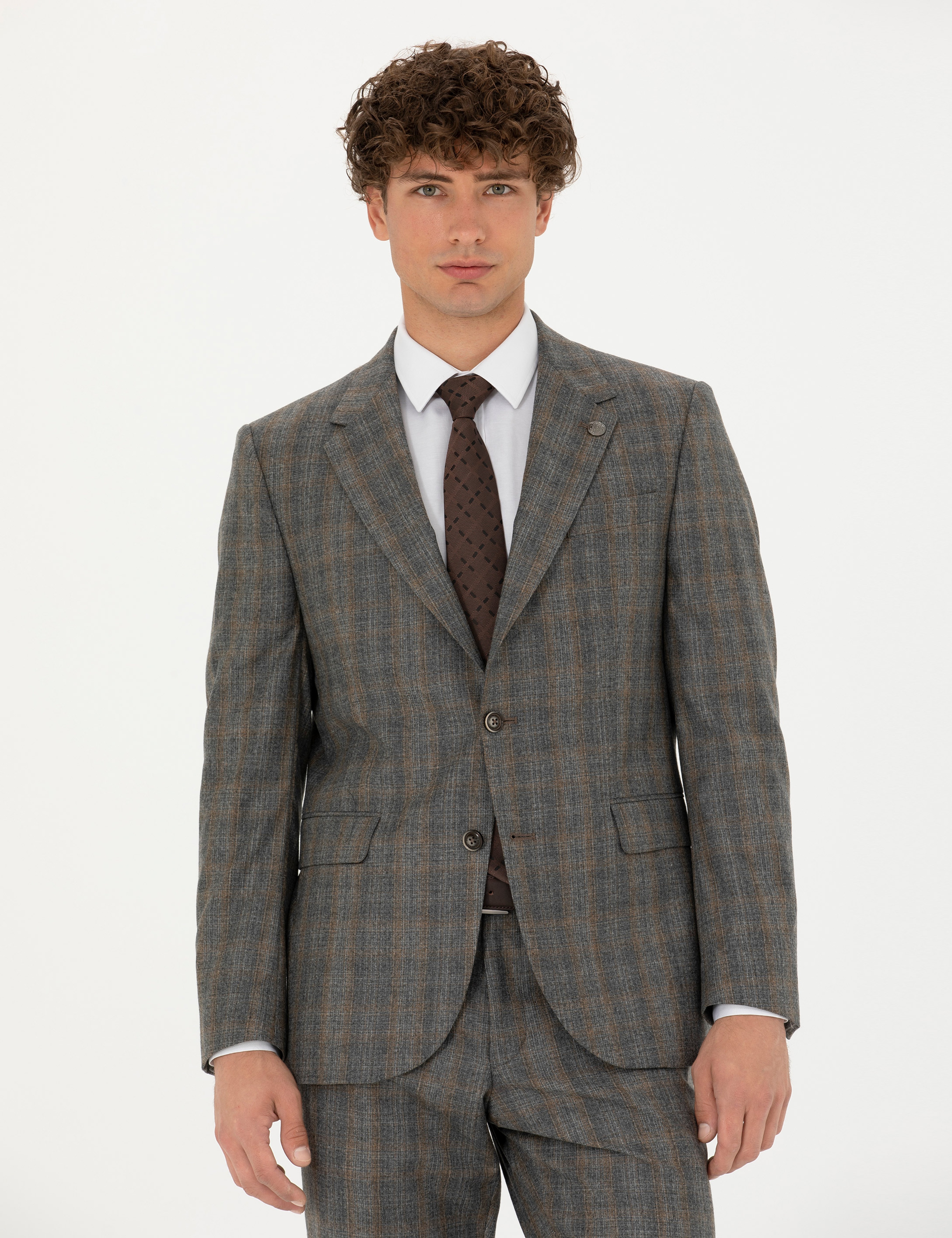 %100 Yün Füme Slim Fit Takım Elbise - Image 4