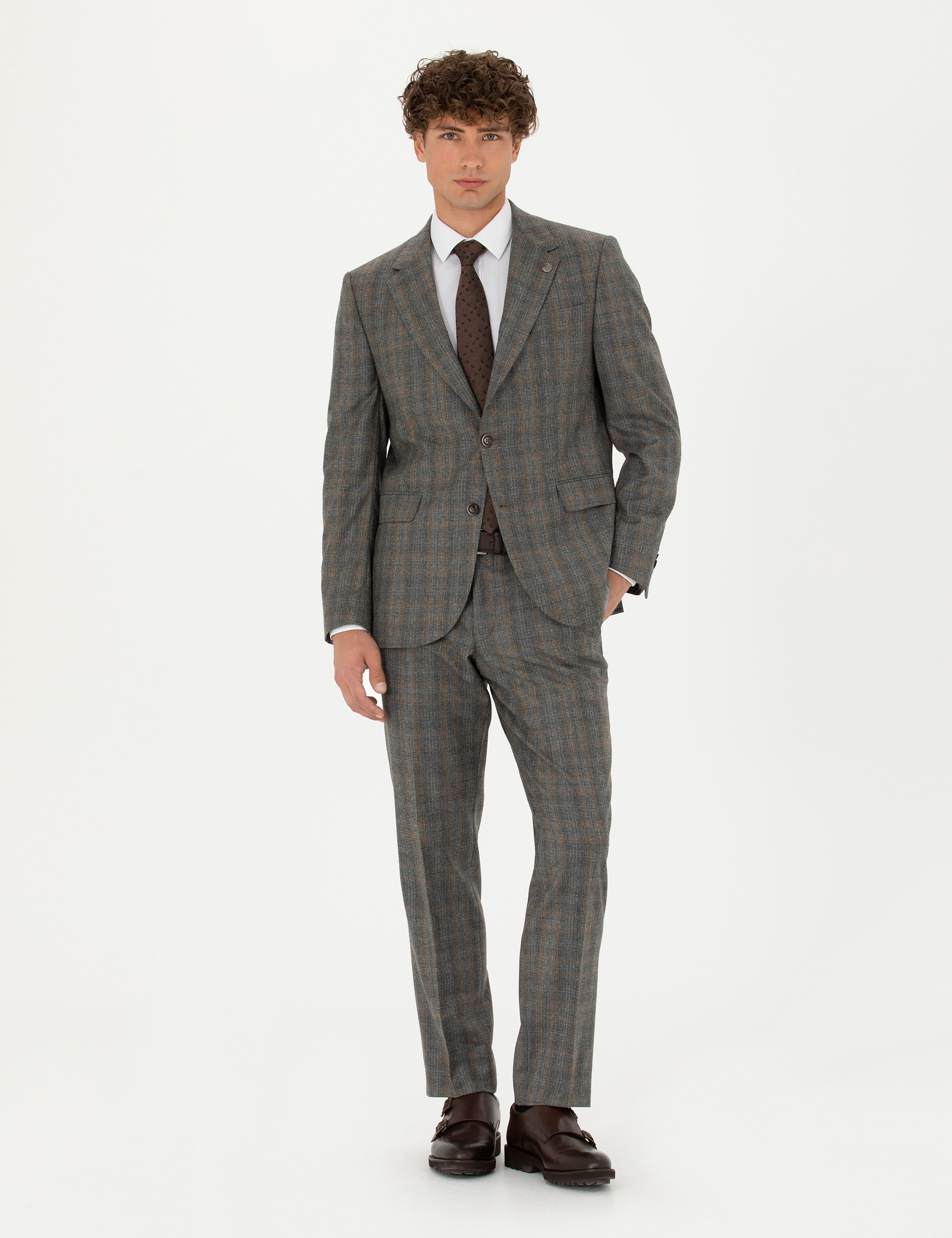 %100 Yün Füme Slim Fit Takım Elbise - Image 1