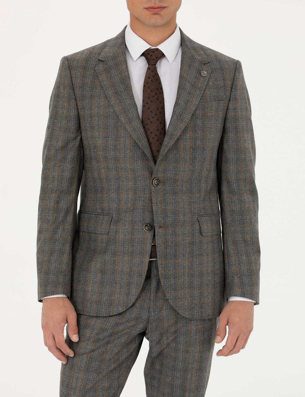 %100 Yün Füme Slim Fit Takım Elbise - 50274246128