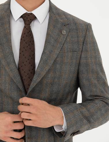 %100 Yün Füme Slim Fit Takım Elbise