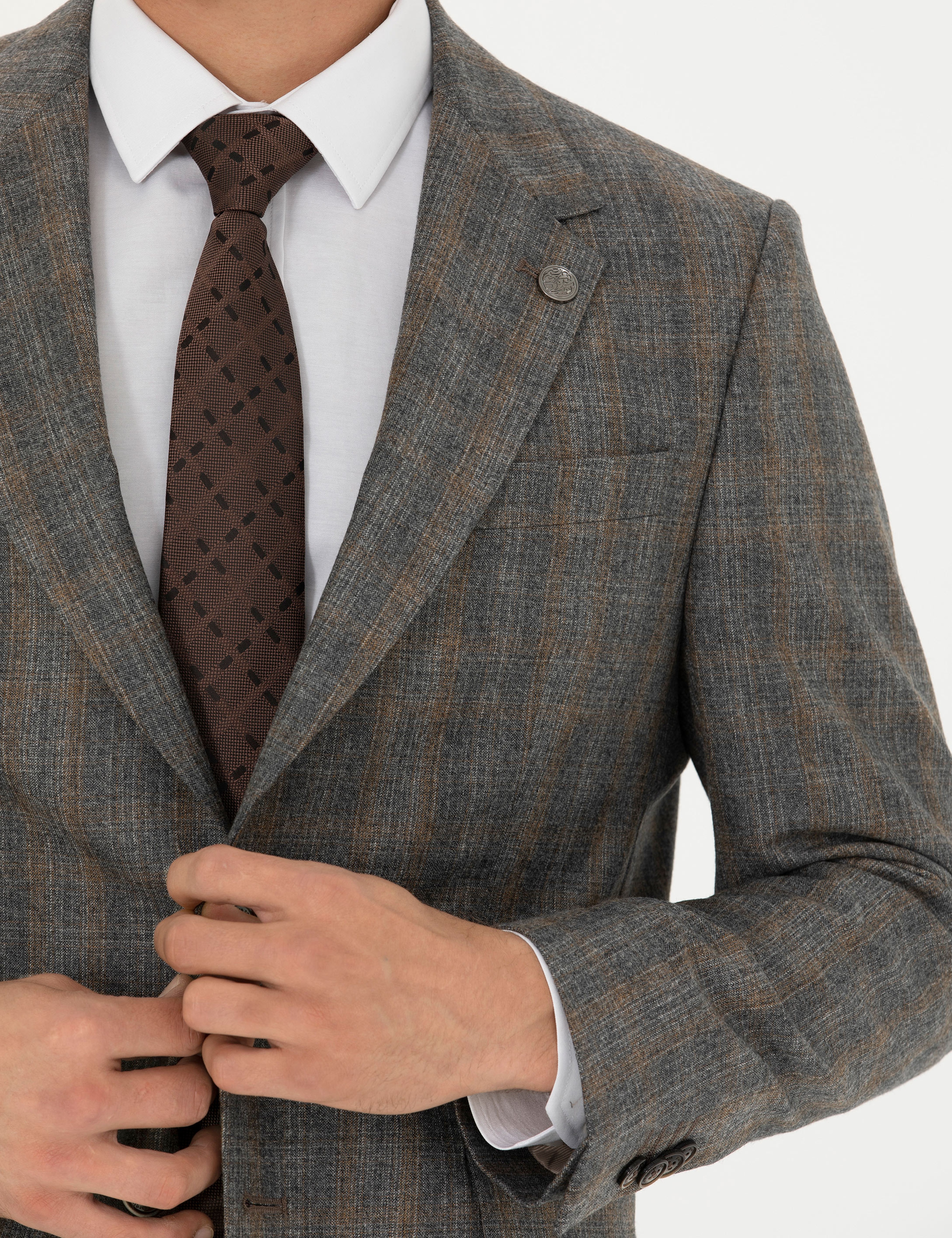 %100 Yün Füme Slim Fit Takım Elbise