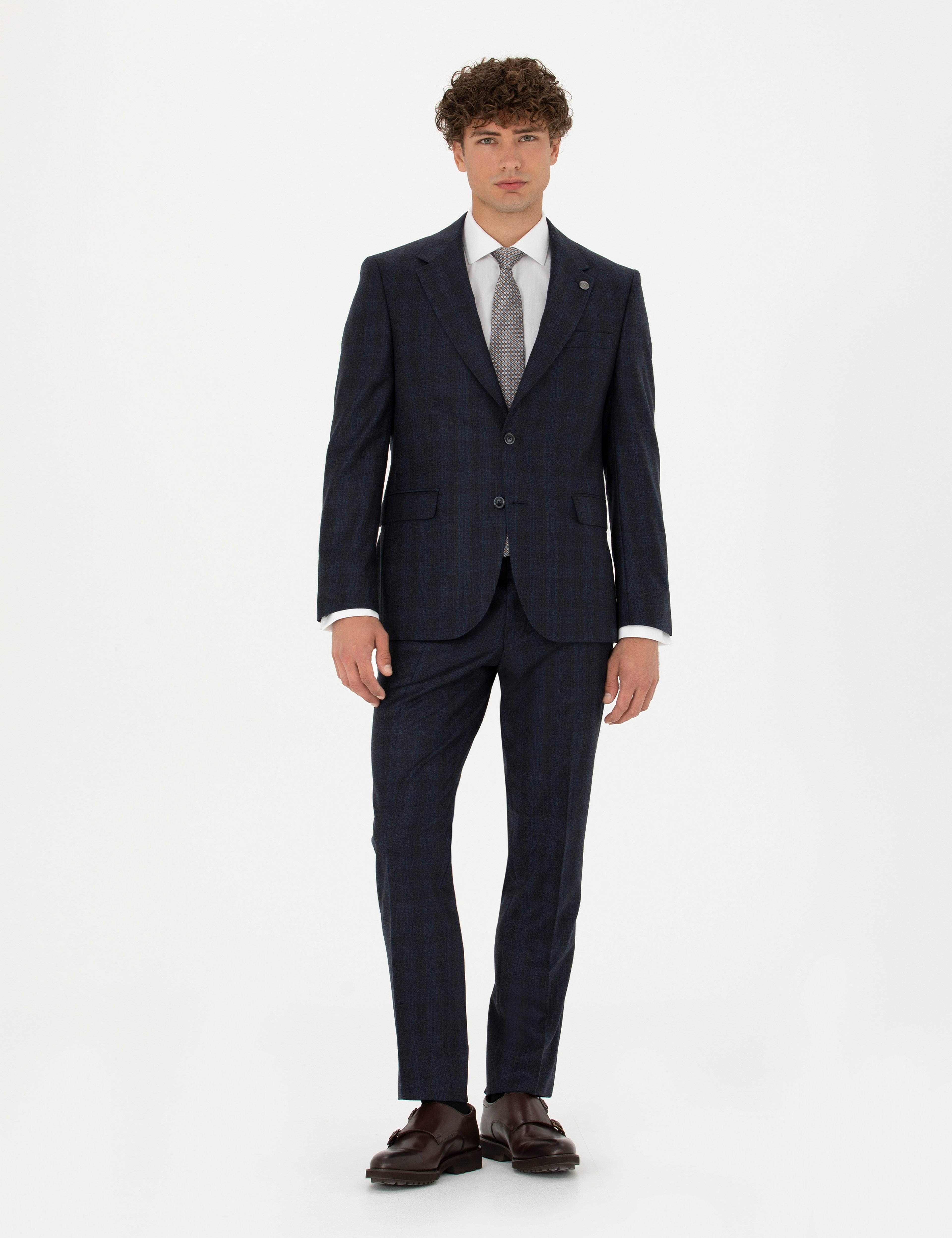 %100 Yün Lacivert Slim Fit Takım Elbise - Image 1