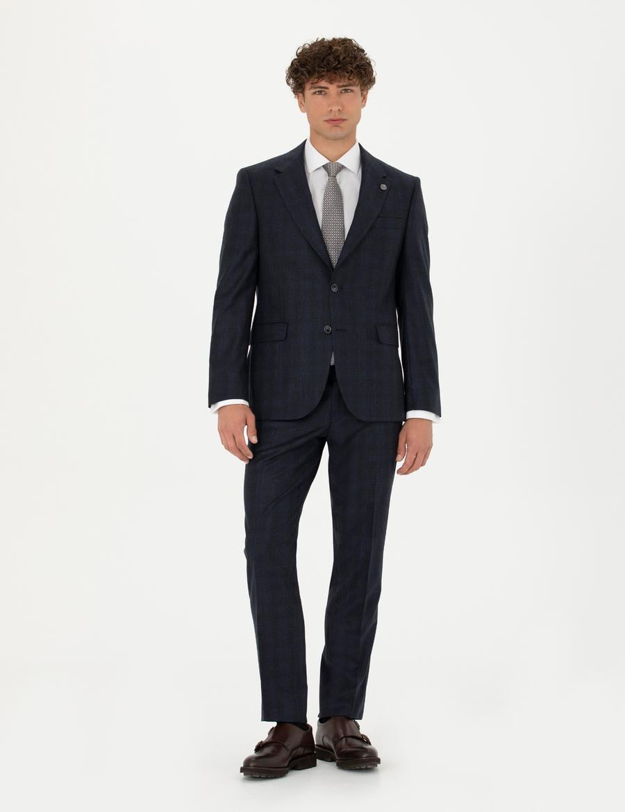 %100 Yün Lacivert Slim Fit Takım Elbise