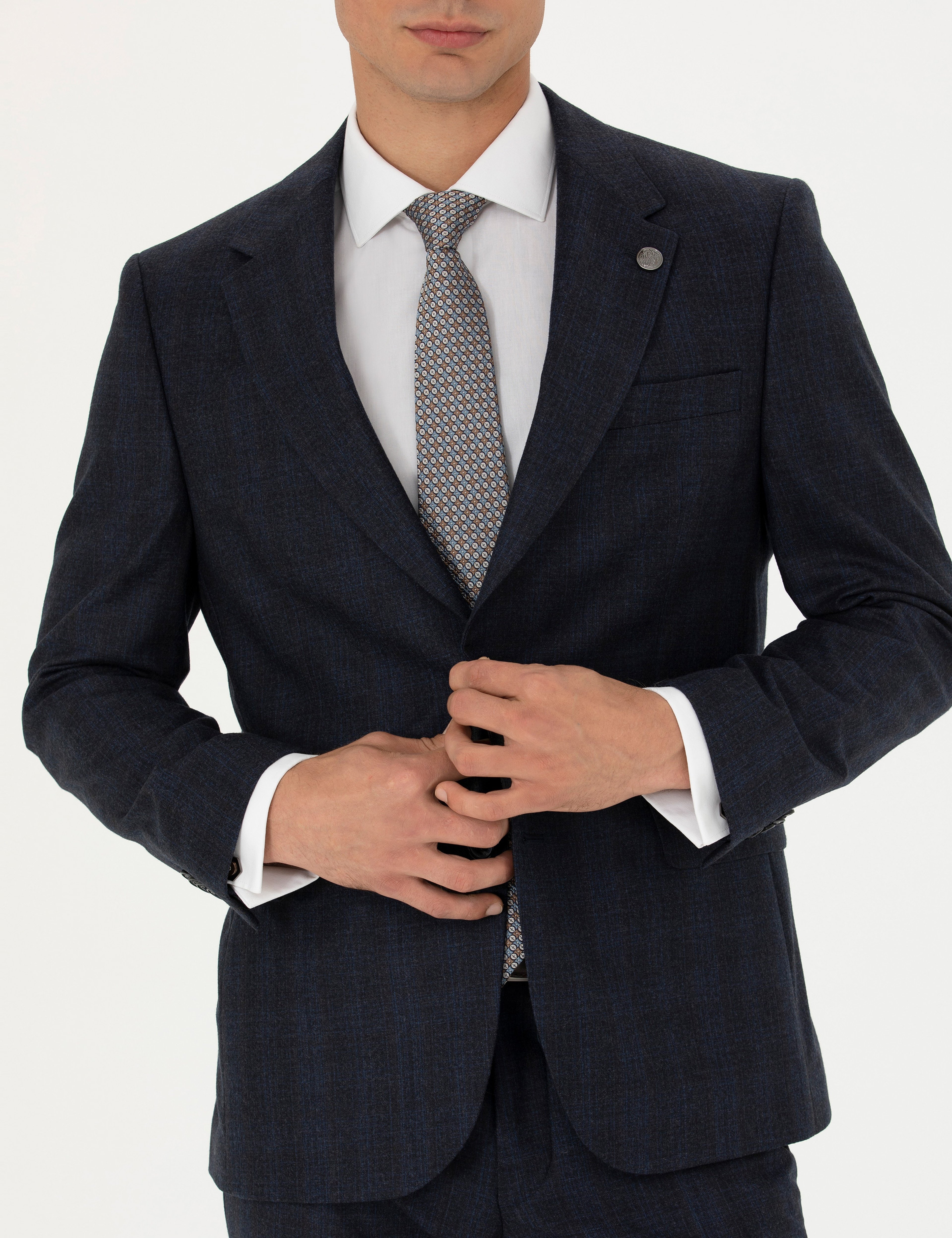 %100 Yün Lacivert Slim Fit Takım Elbise - Image 6