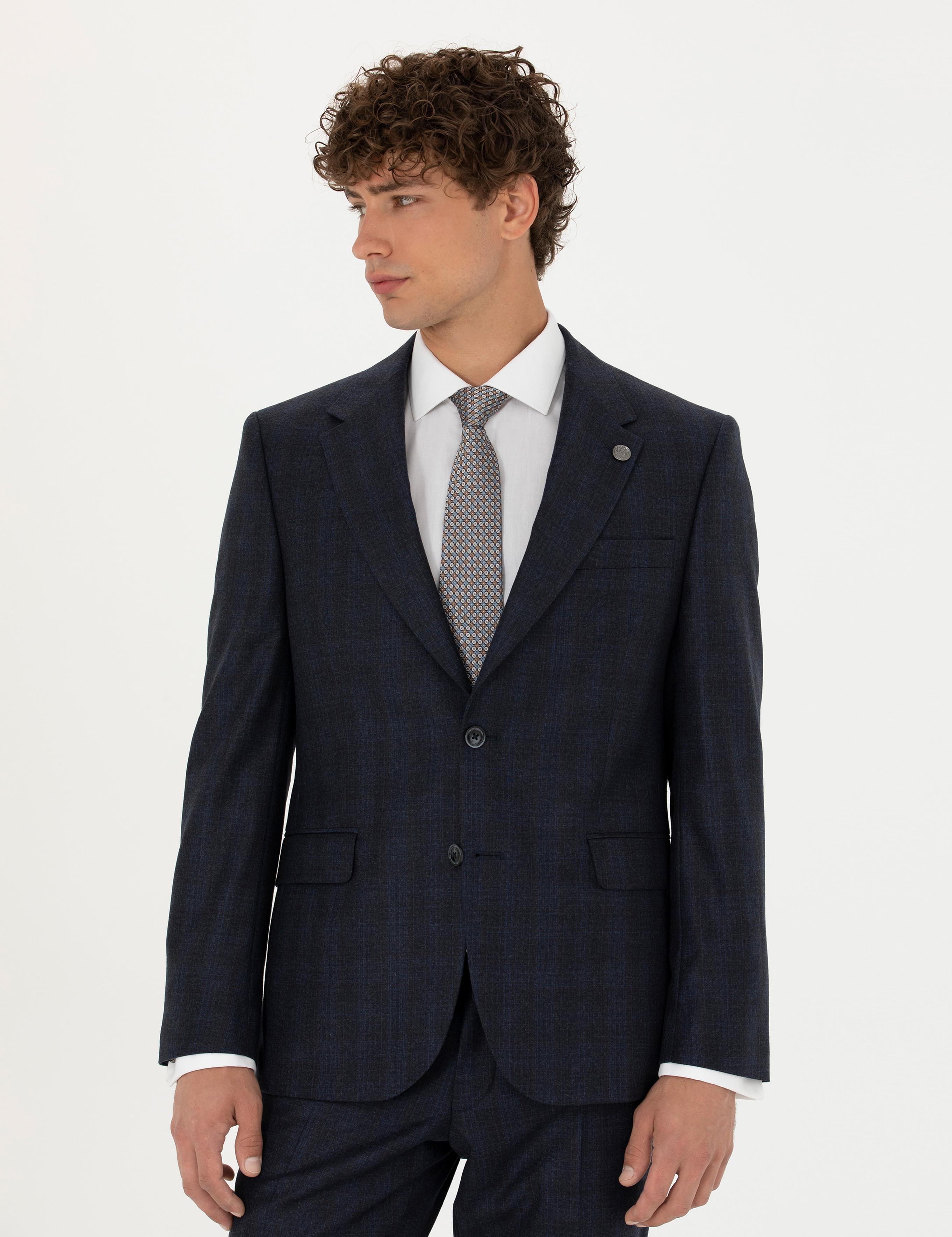 %100 Yün Lacivert Slim Fit Takım Elbise