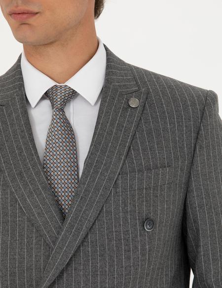 Kruvaze Çizgili Füme Ekstra Slim Fit Takım Elbise - 50278192044