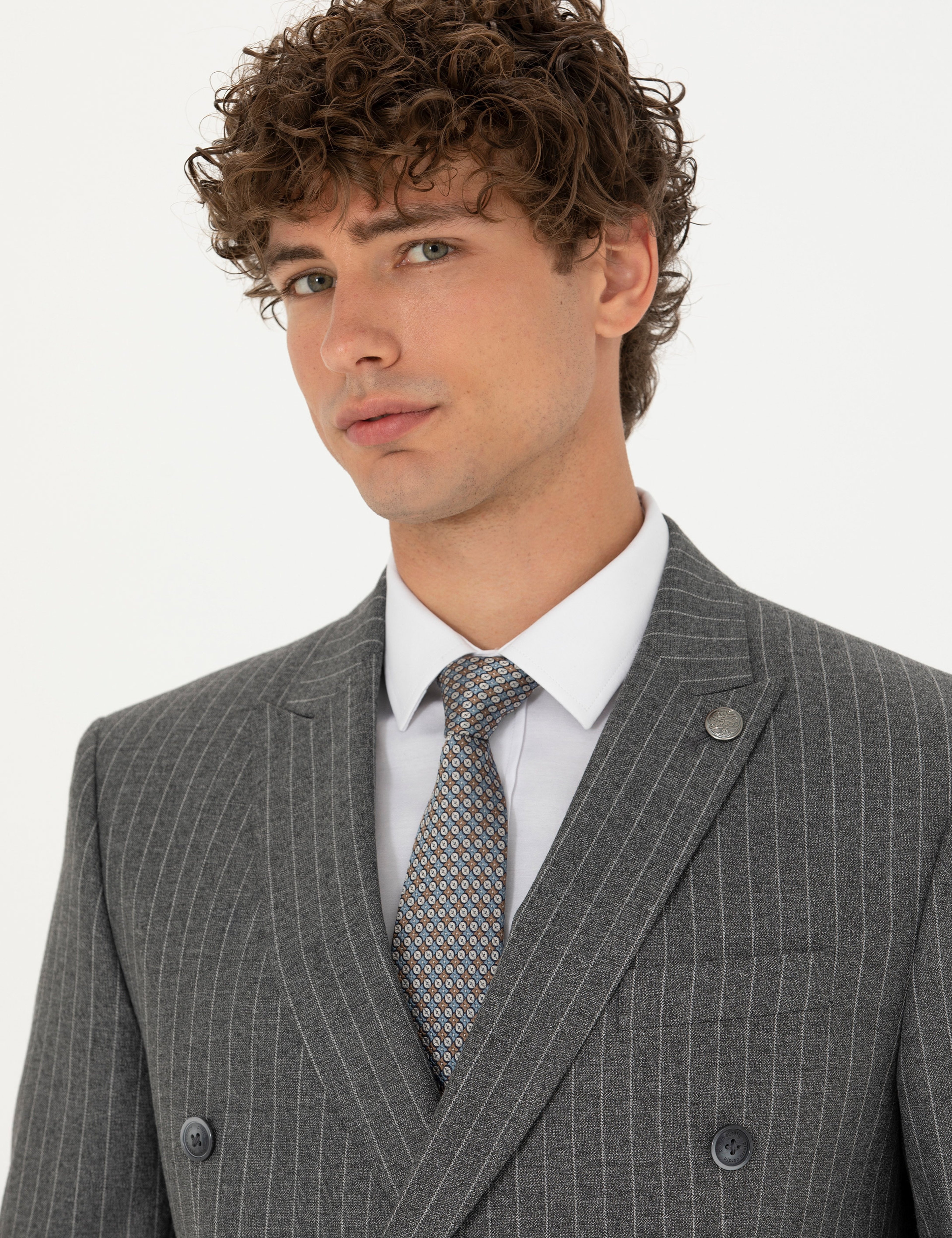 Kruvaze Çizgili Füme Ekstra Slim Fit Takım Elbise - Image 2