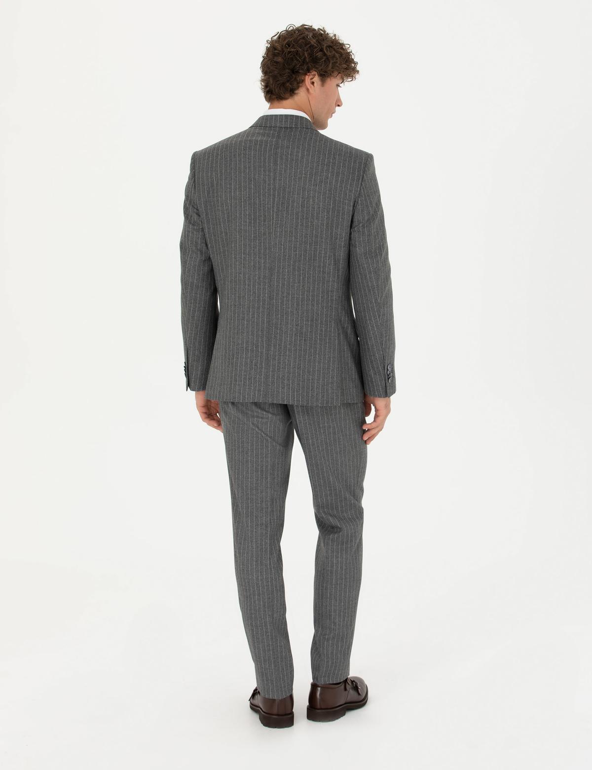 Kruvaze Çizgili Füme Ekstra Slim Fit Takım Elbise - 50278192044