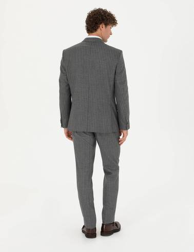 Kruvaze Çizgili Füme Ekstra Slim Fit Takım Elbise