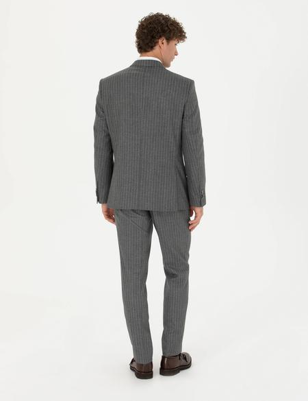 Kruvaze Çizgili Füme Ekstra Slim Fit Takım Elbise - 50278192044