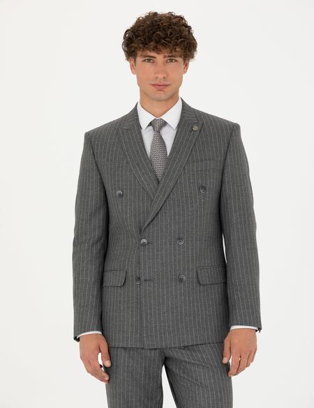 Kruvaze Çizgili Füme Ekstra Slim Fit Takım Elbise - 50278192044