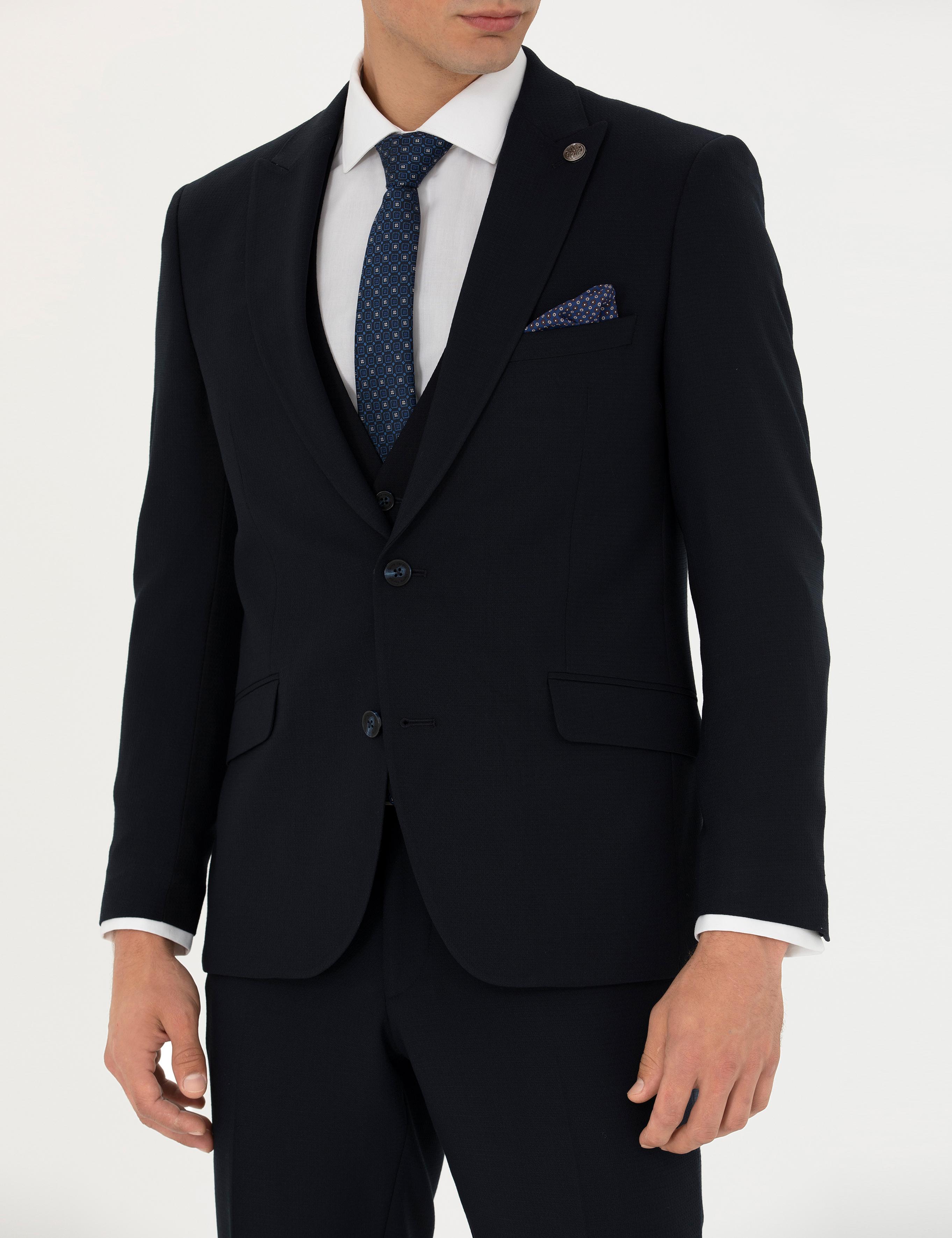 Yelekli Lacivert Ekstra Slim Fit Takım Elbise