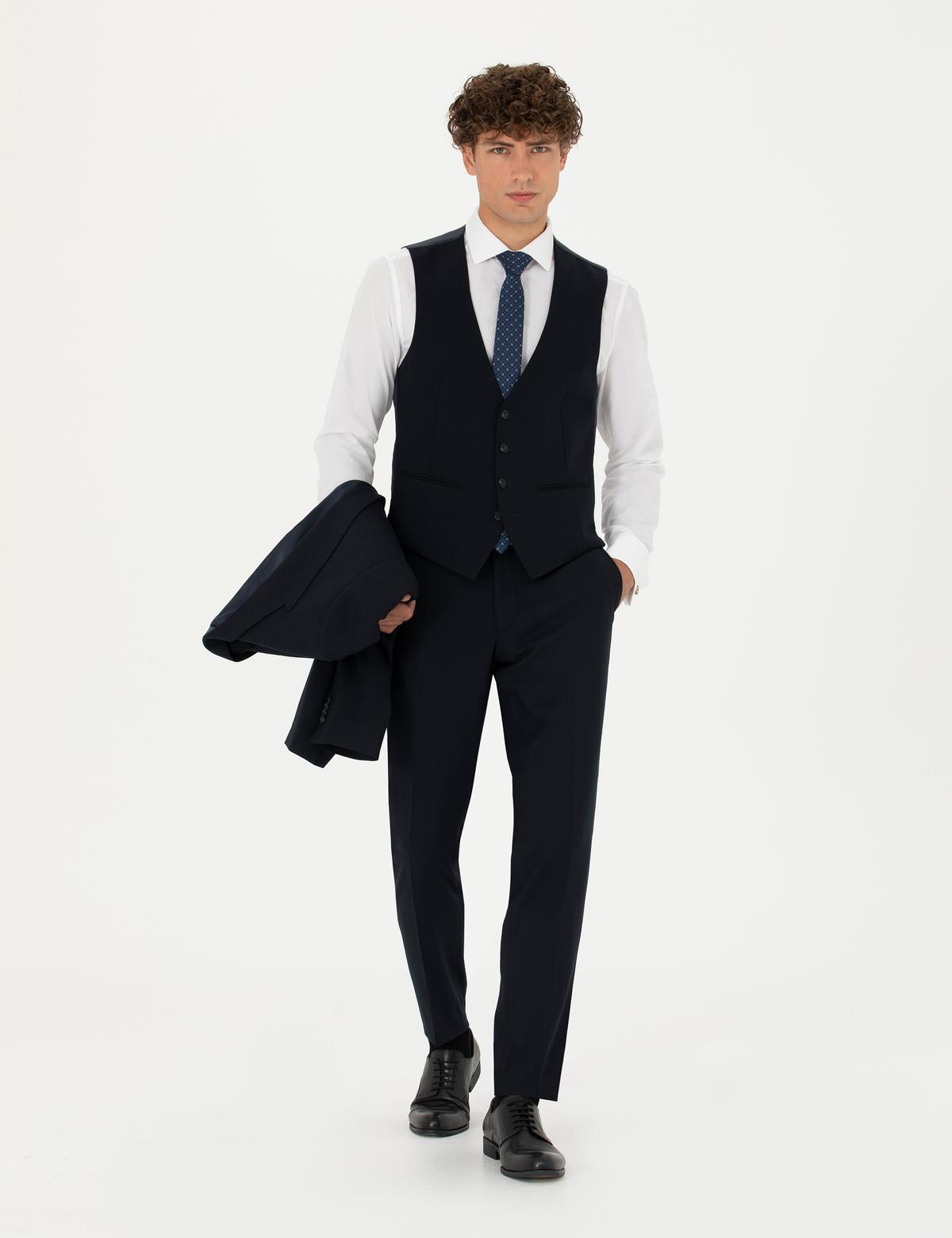 Yelekli Lacivert Ekstra Slim Fit Takım Elbise - 50275911044