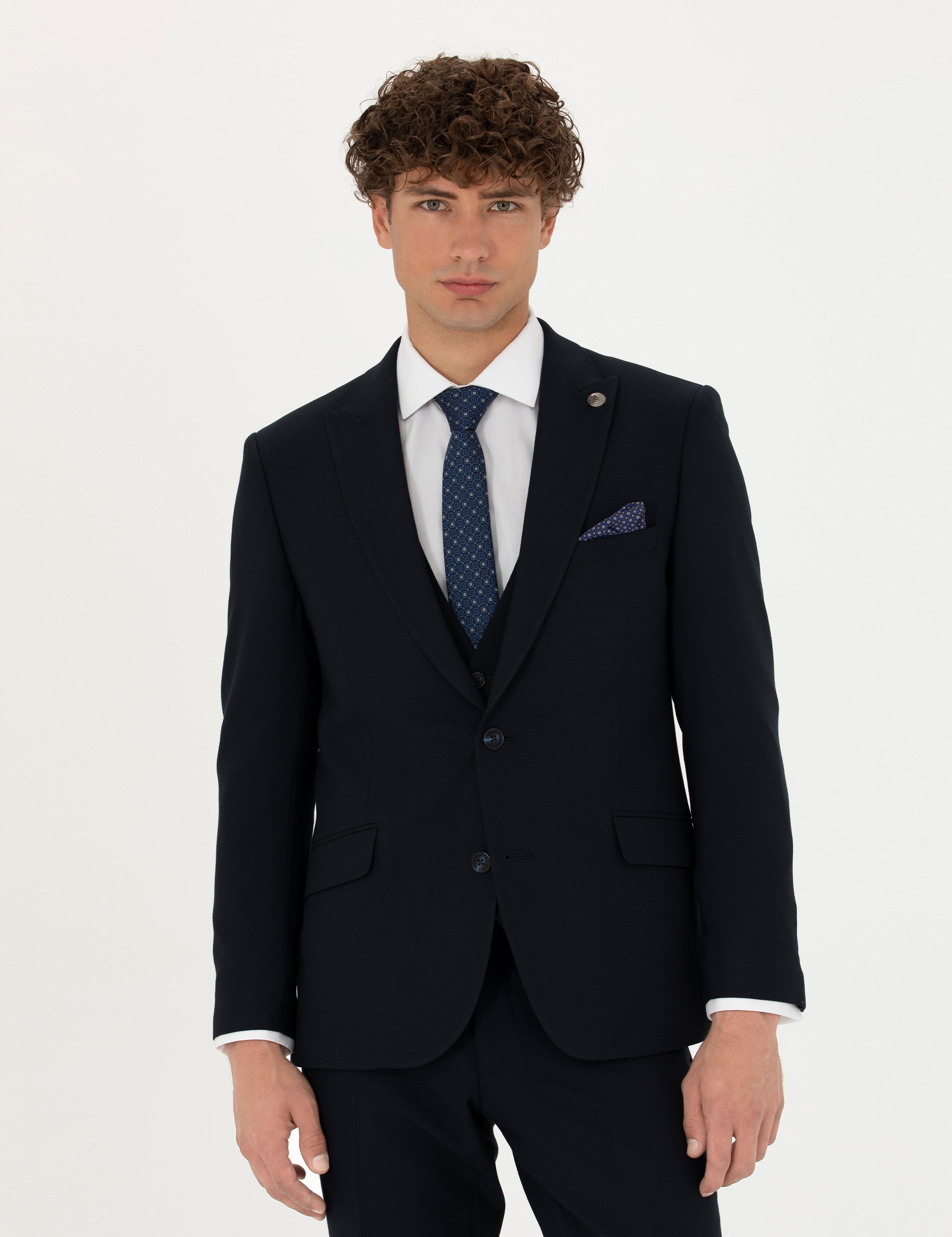 Yelekli Lacivert Ekstra Slim Fit Takım Elbise