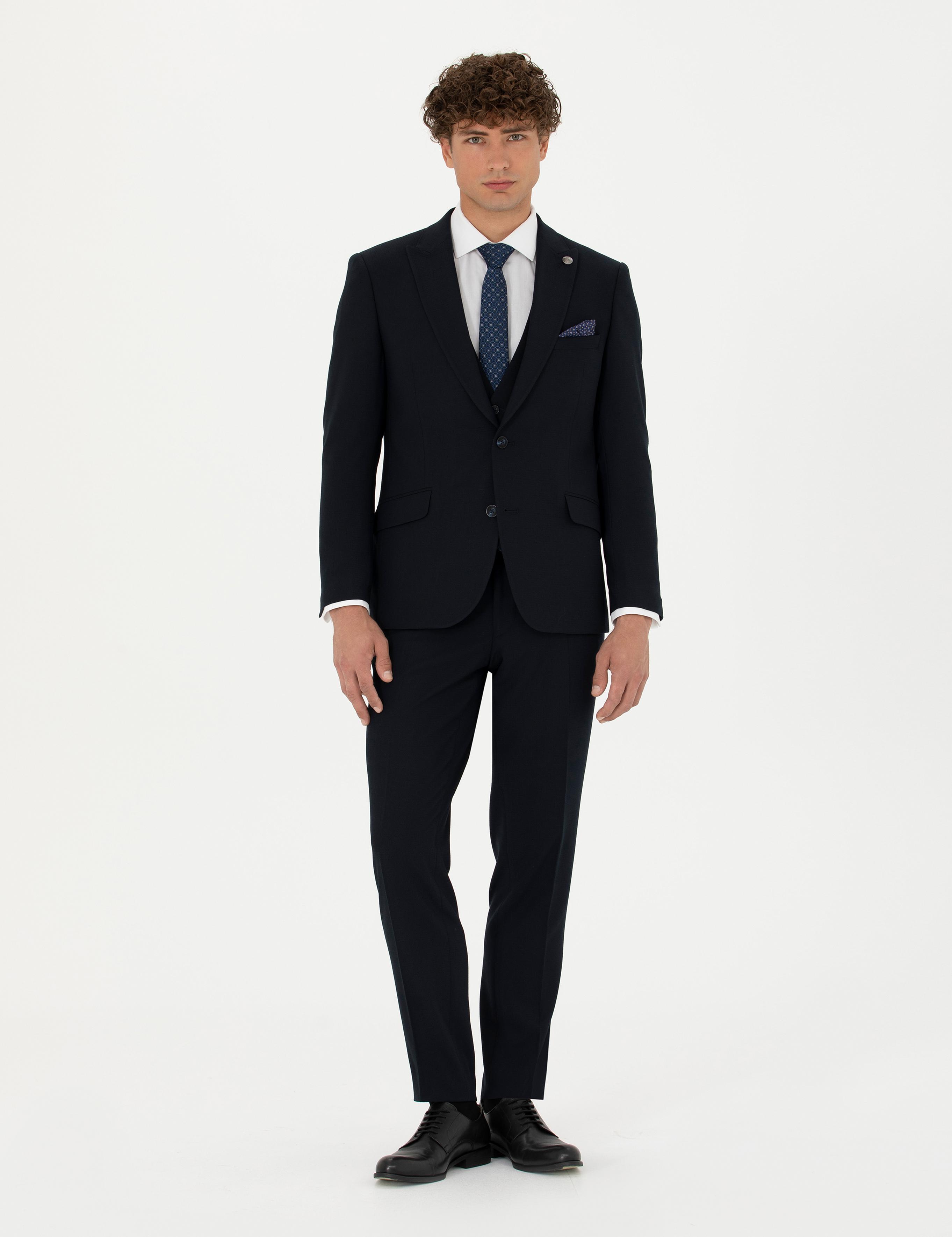 Yelekli Lacivert Ekstra Slim Fit Takım Elbise