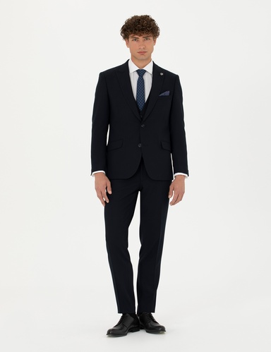 Yelekli Lacivert Ekstra Slim Fit Takım Elbise