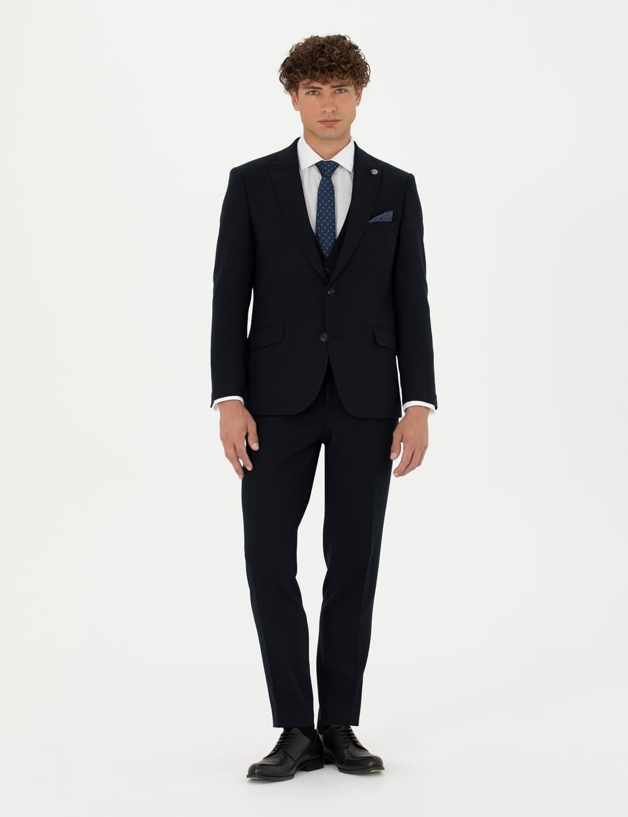 Yelekli Lacivert Ekstra Slim Fit Takım Elbise