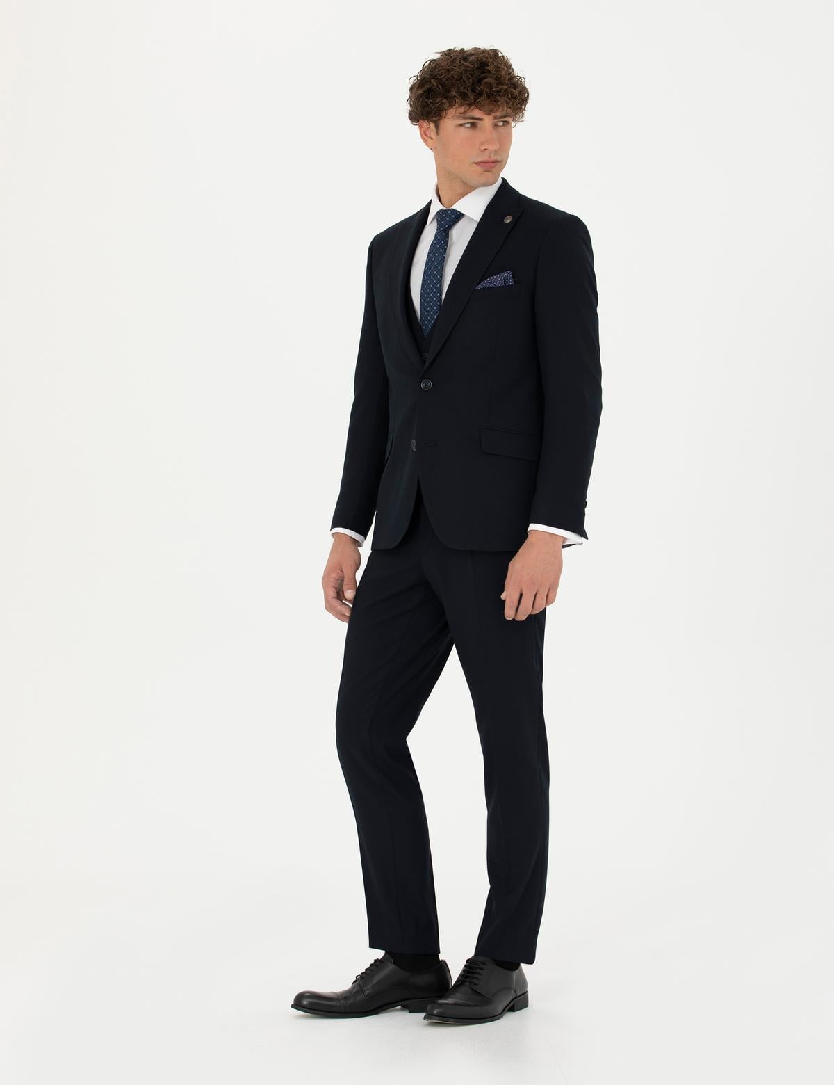 Yelekli Lacivert Ekstra Slim Fit Takım Elbise - 50275911044