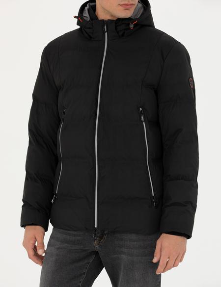 Siyah Kapüşonlu Şişme Spor Mont - 50275486009