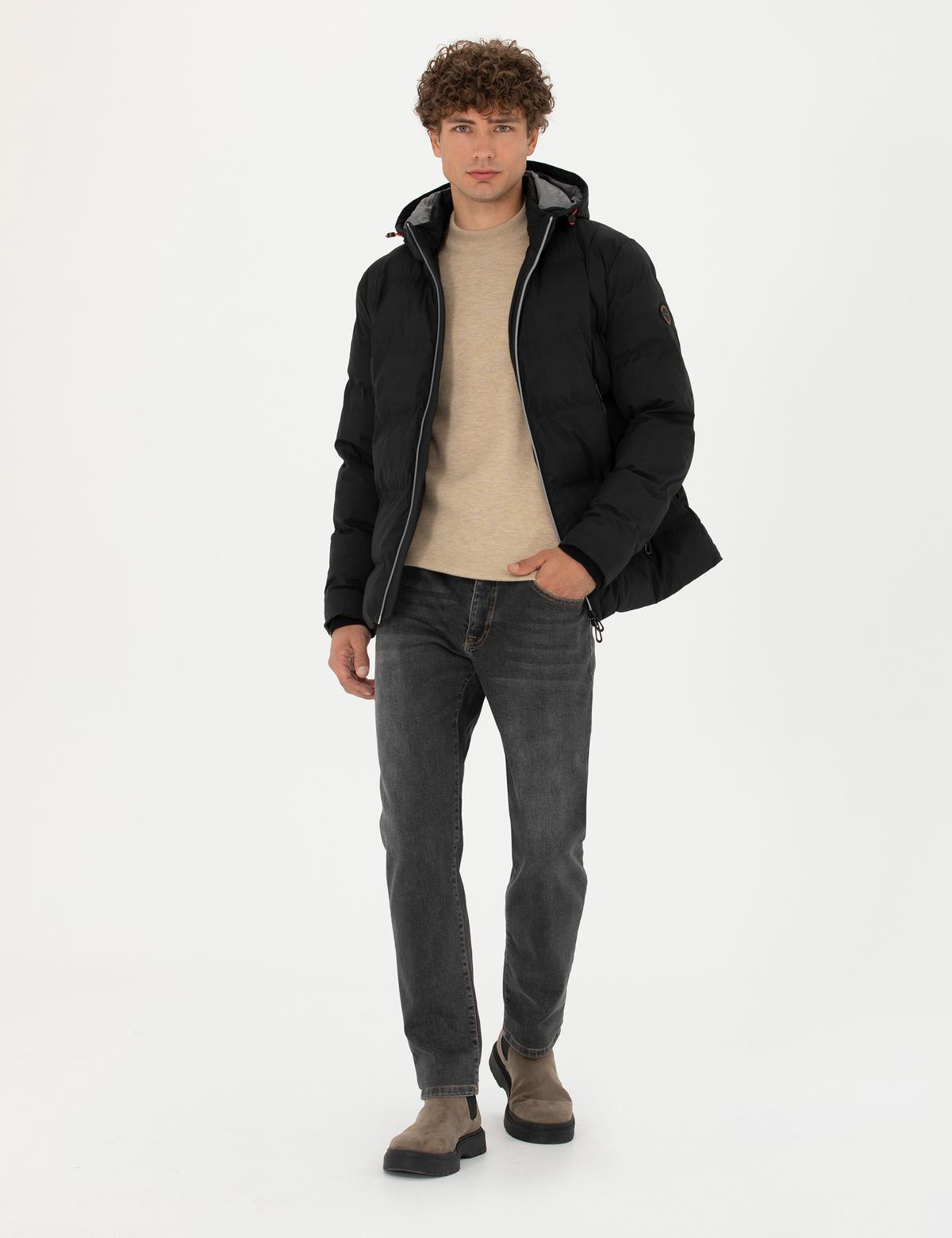 Siyah Kapüşonlu Şişme Spor Mont - 50275486009