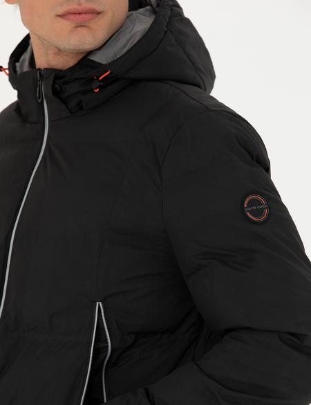 Siyah Kapüşonlu Şişme Spor Mont - 50275486009