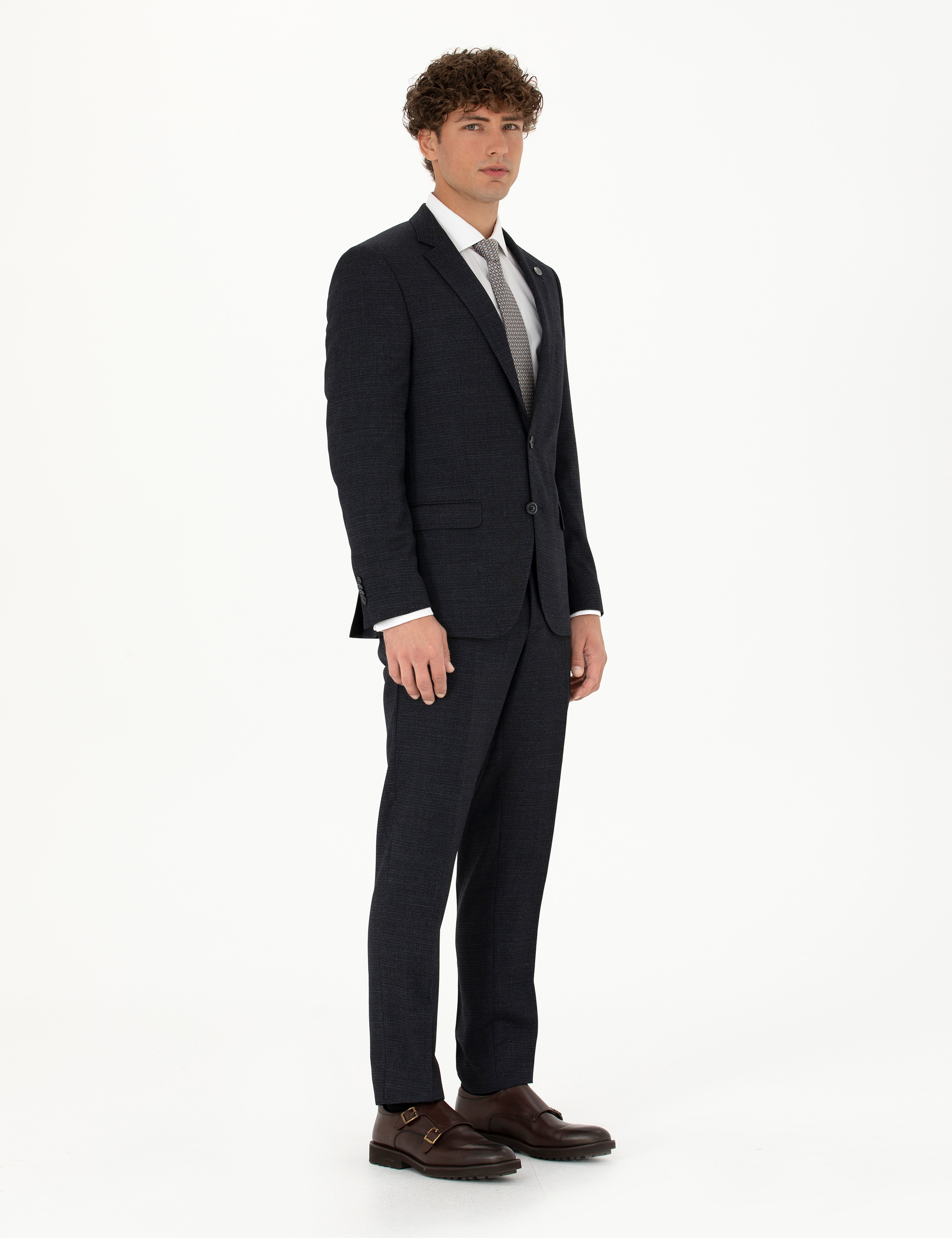 Lacivert Extra Slim Fit Yün Karışımlı Takım Elbise - Image 3