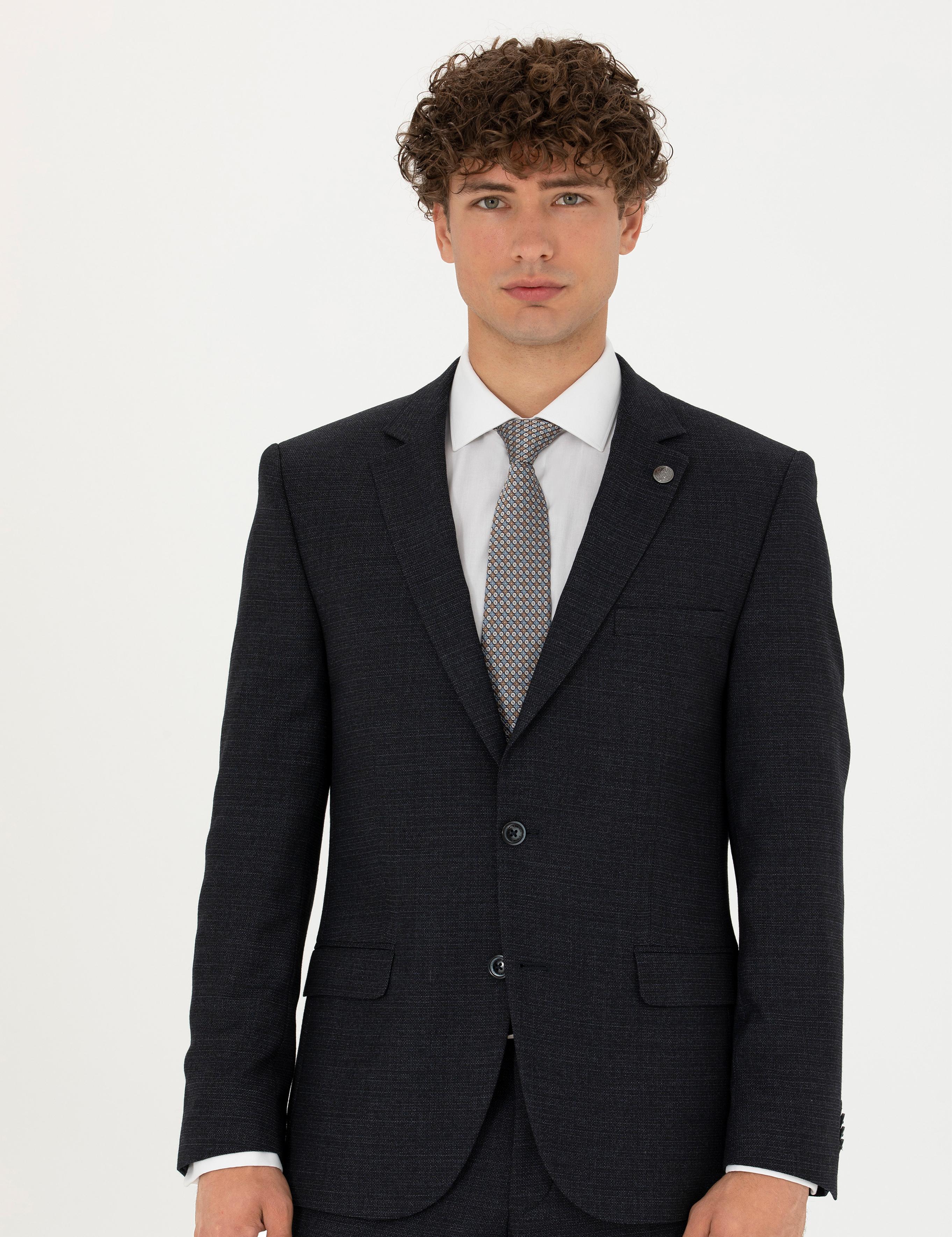 Lacivert Ex. Slim Fit Yün Karışımlı Takım Elbise