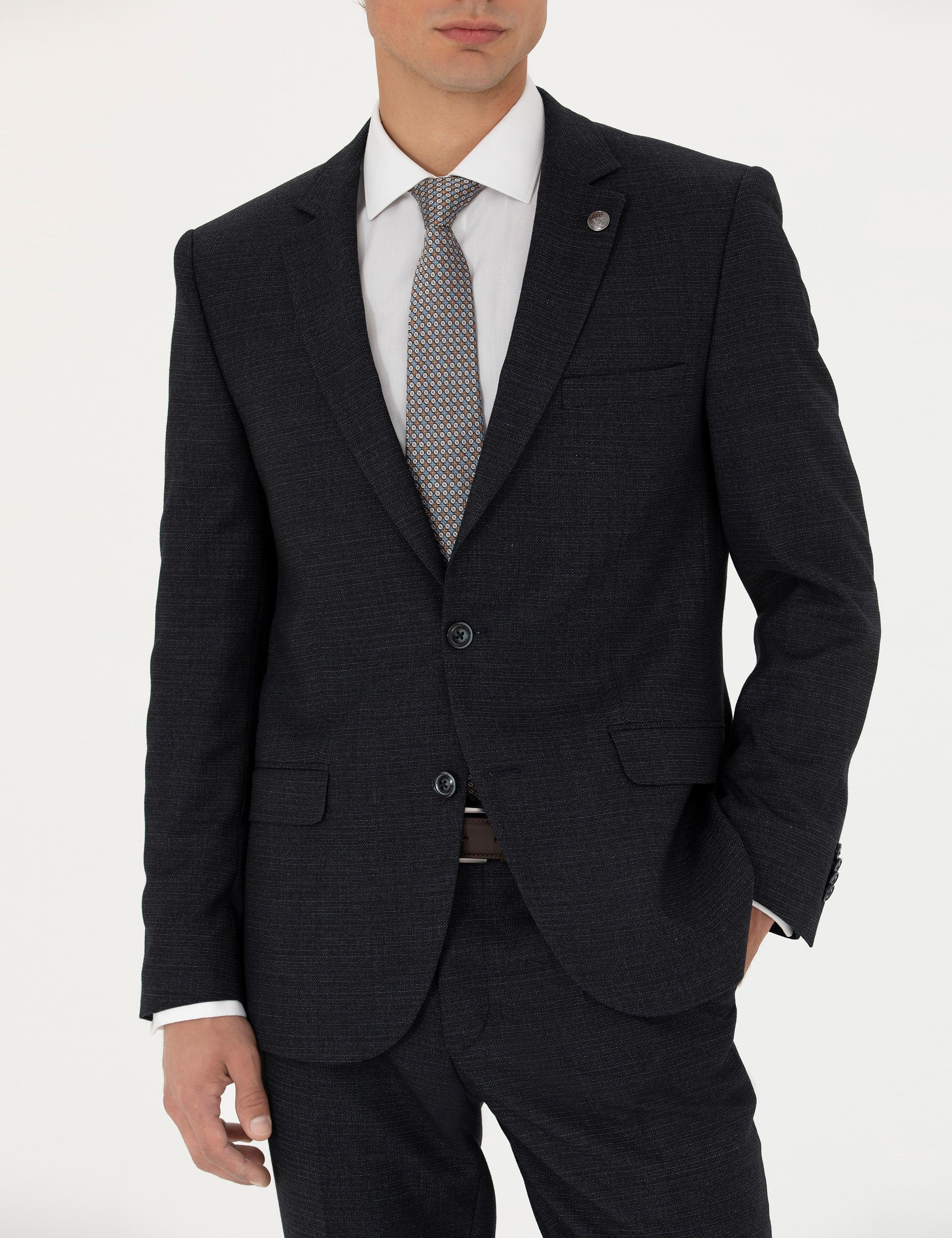 Lacivert Ex. Slim Fit Yün Karışımlı Takım Elbise