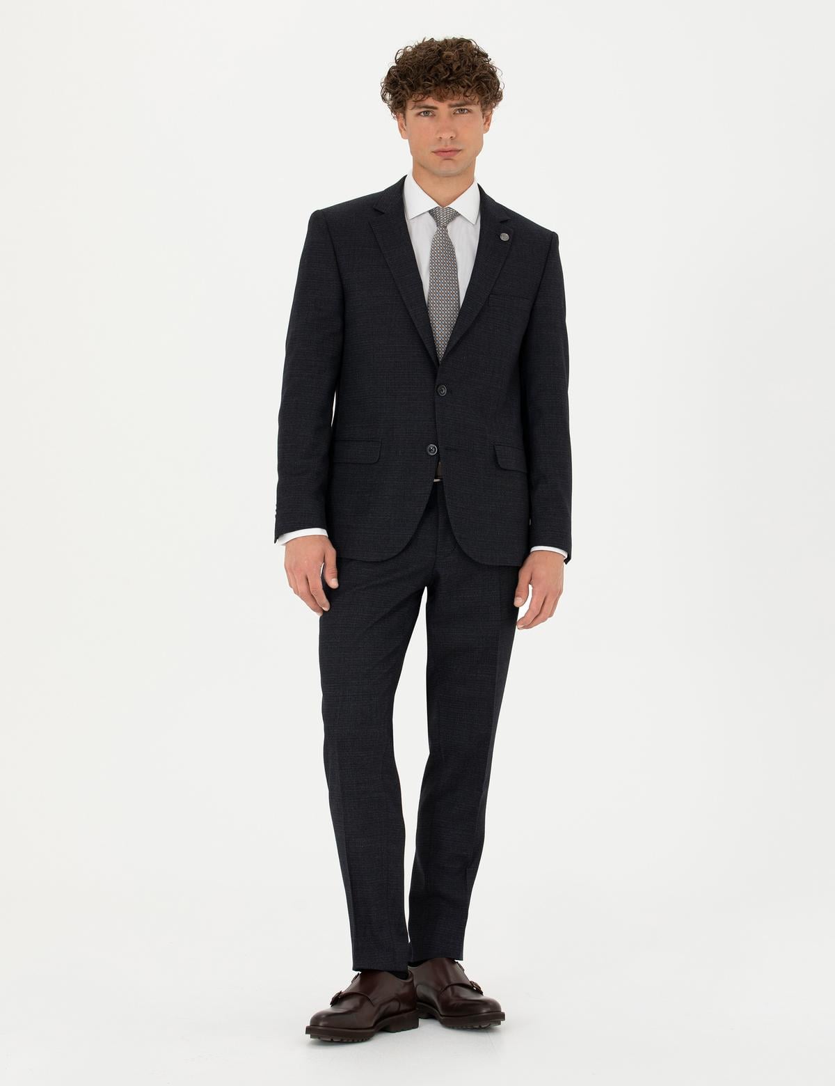 Lacivert Ex. Slim Fit Yün Karışımlı Takım Elbise