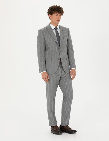 Gri Ex. Slim Fit Çizgili Takım Elbise - 50273543041