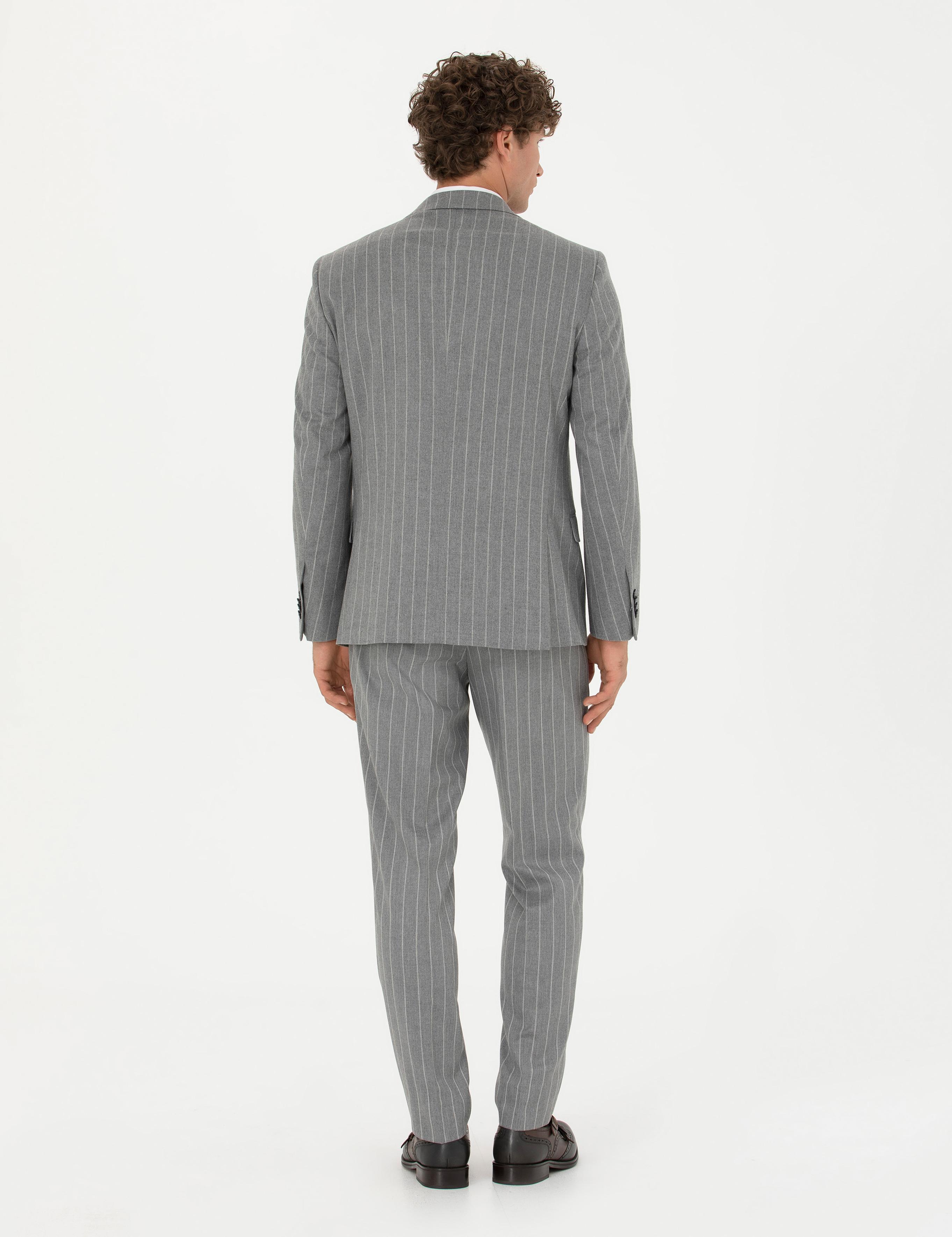 Gri Ex. Slim Fit Çizgili Takım Elbise