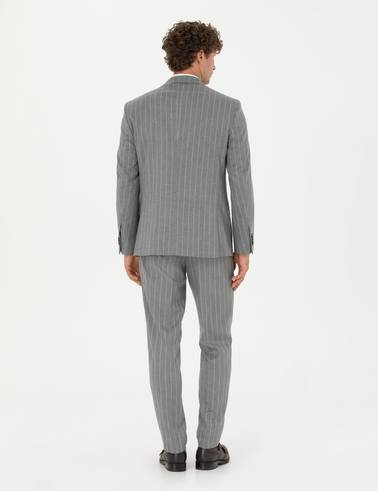 Gri Ex. Slim Fit Çizgili Takım Elbise