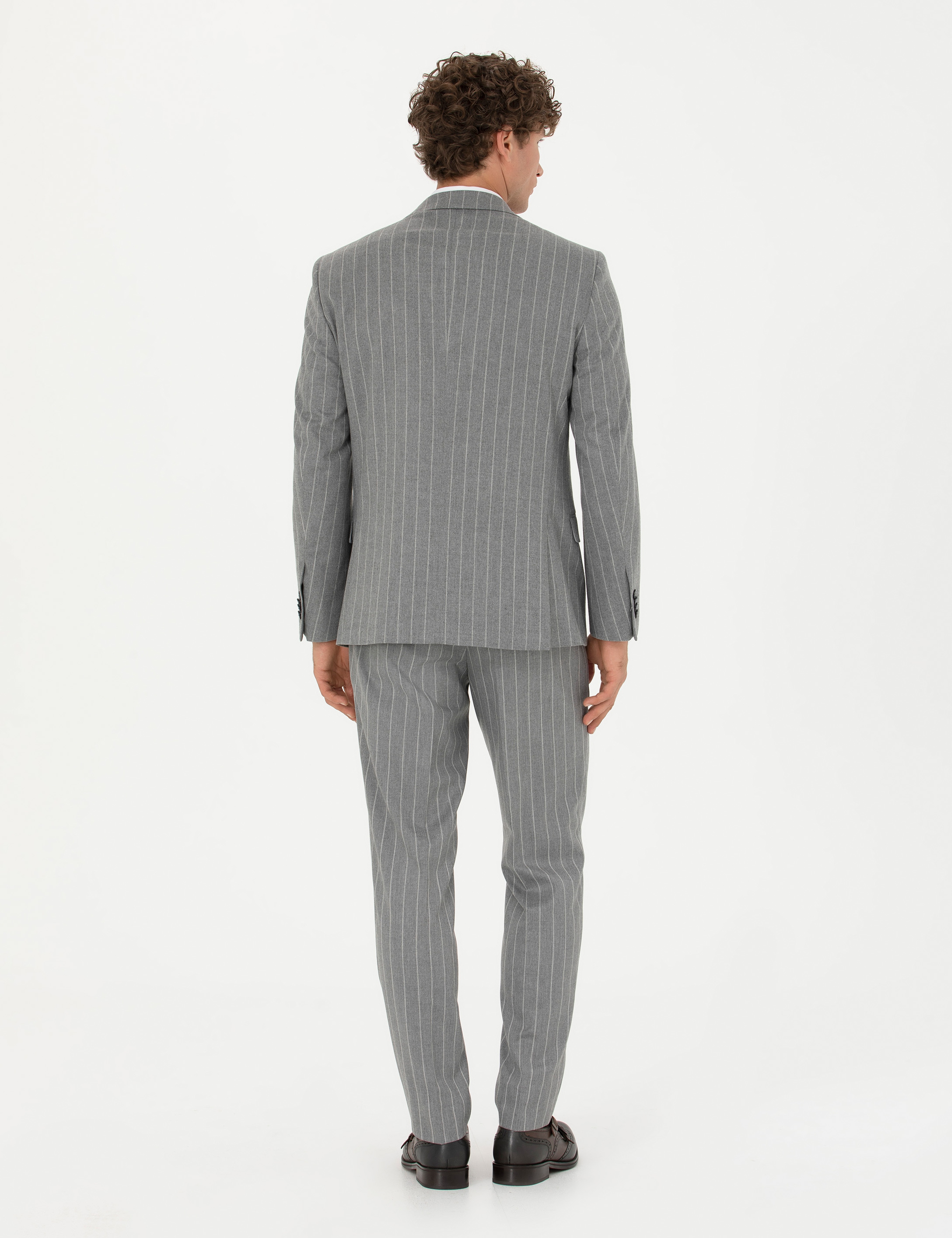 Gri Extra Slim Fit Çizgili Takım Elbise - Image 5