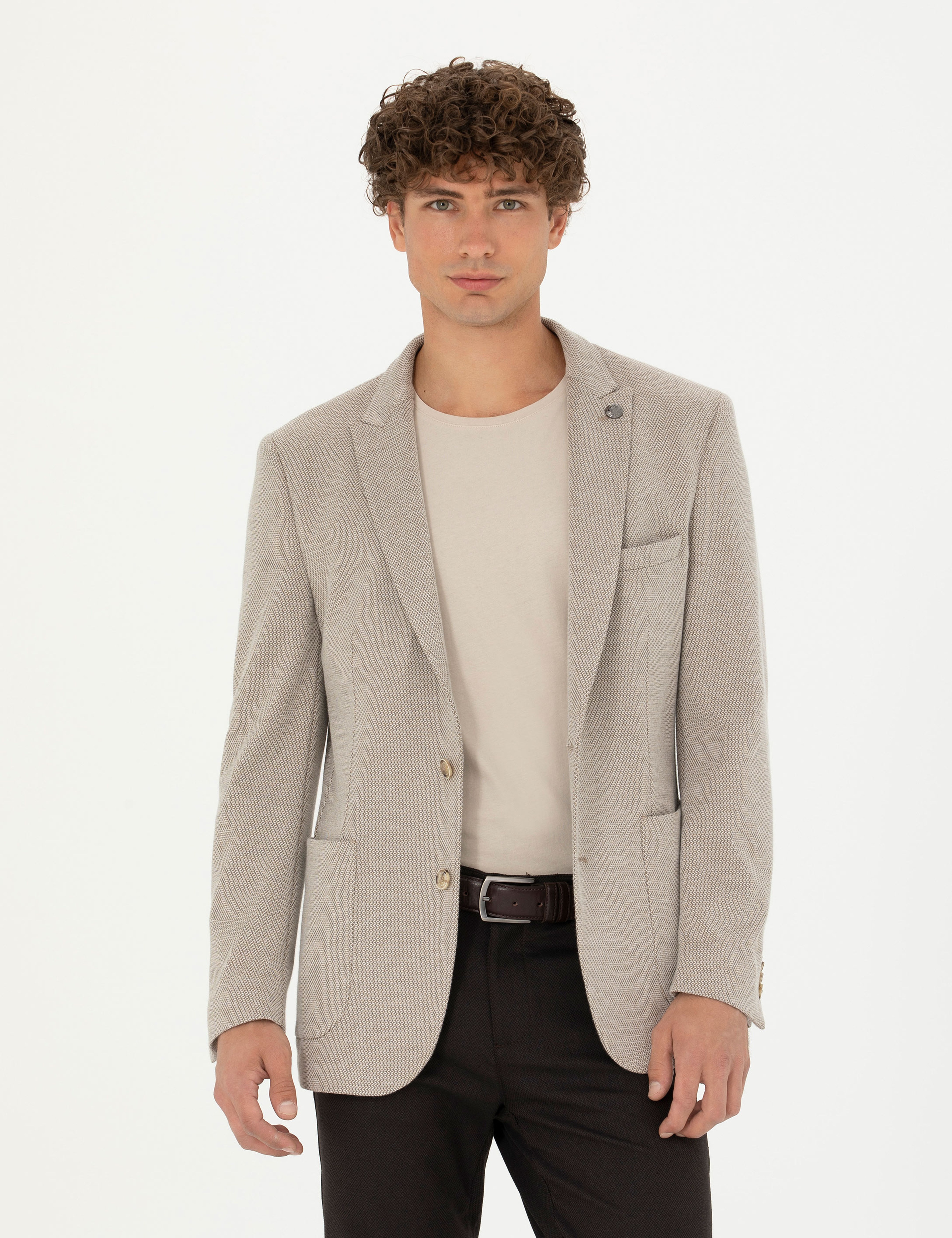 Bej Ekstra Slim Fit Spor Ceket