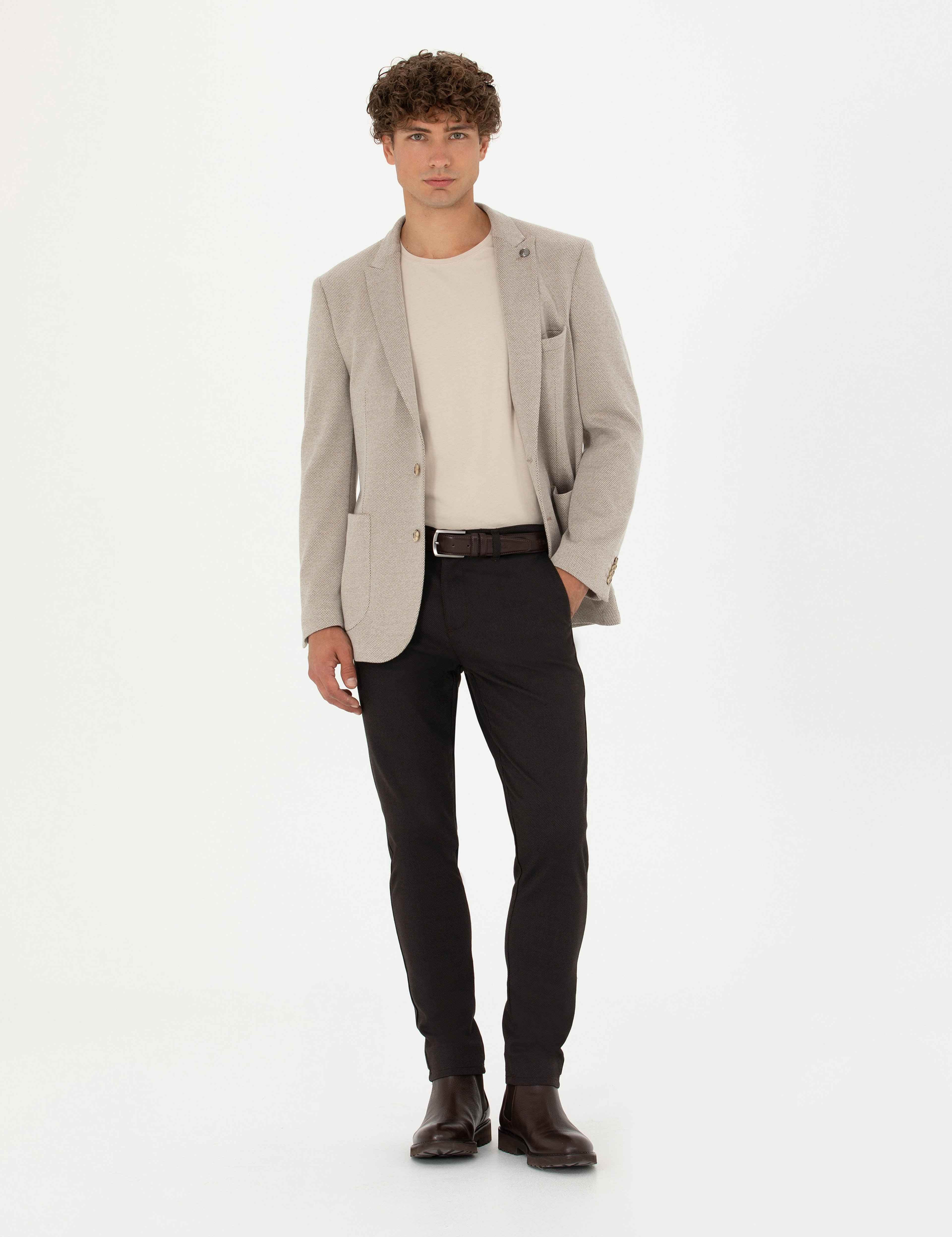 Bej Ekstra Slim Fit Spor Ceket - Image 4