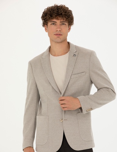Bej Ekstra Slim Fit Spor Ceket