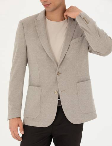 Bej Ekstra Slim Fit Spor Ceket