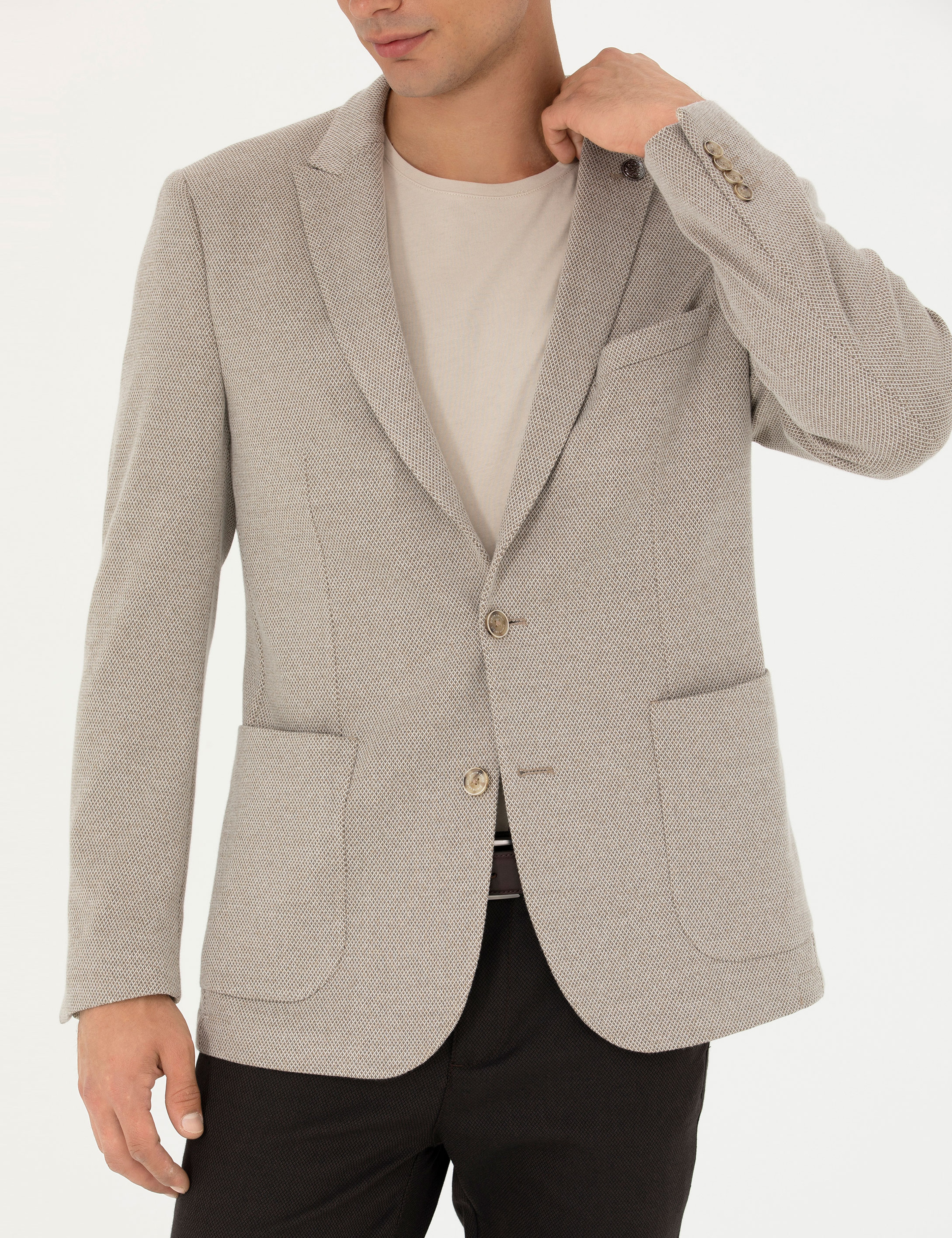 Bej Ekstra Slim Fit Spor Ceket - Image 6