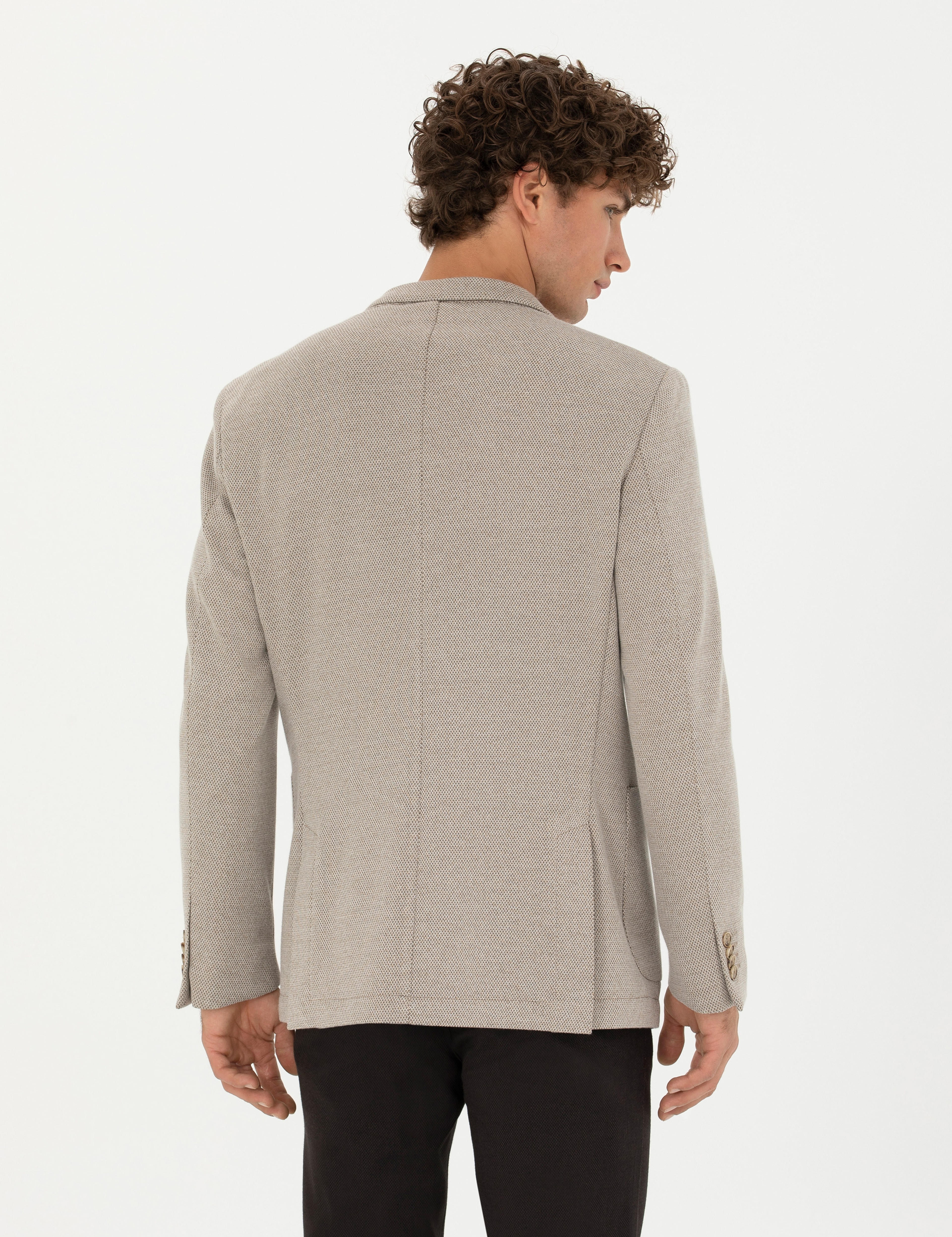Bej Ekstra Slim Fit Spor Ceket - Image 5